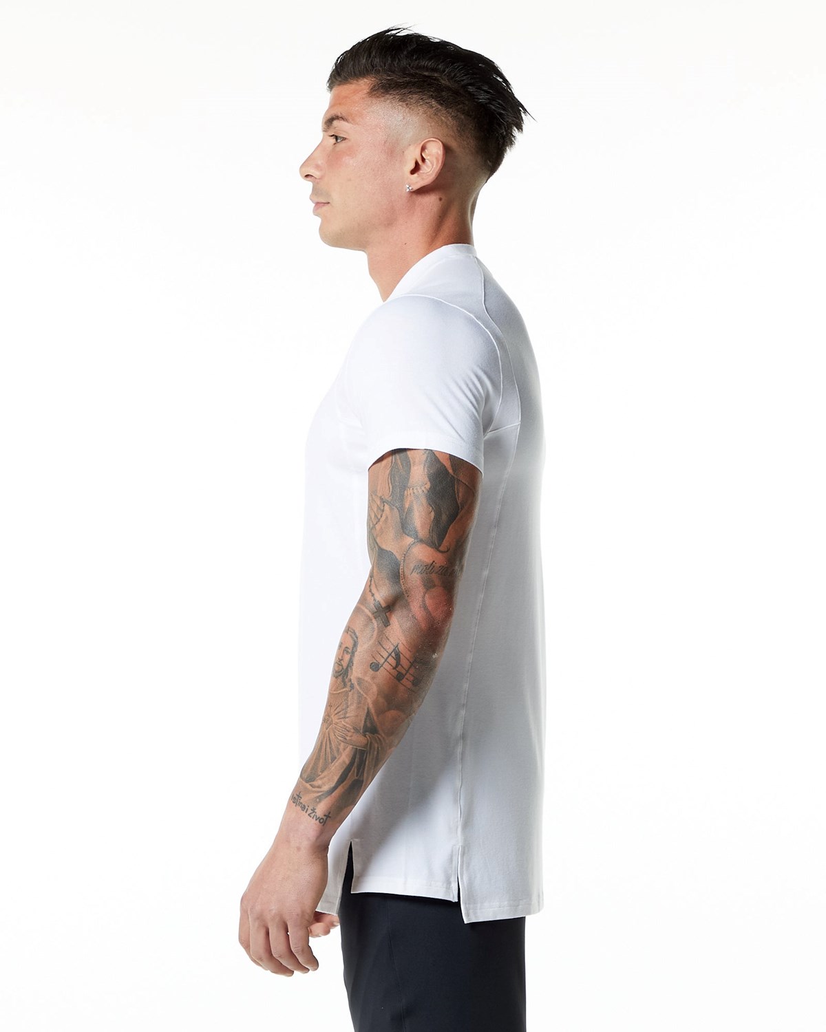 Alphalete High-Neck Premium Kratke Sleeve Tee Biele | 358-JTKLAG