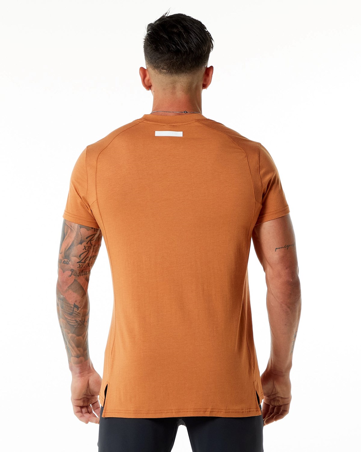 Alphalete High-Neck Premium Kratke Sleeve Tee Camel | 419-ZXKHNA