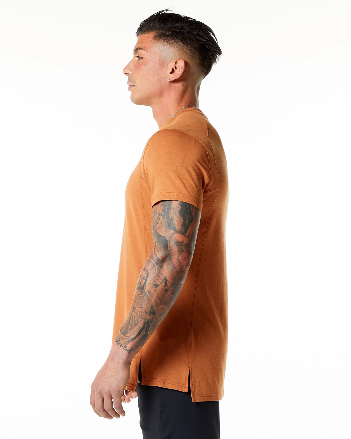 Alphalete High-Neck Premium Kratke Sleeve Tee Camel | 419-ZXKHNA