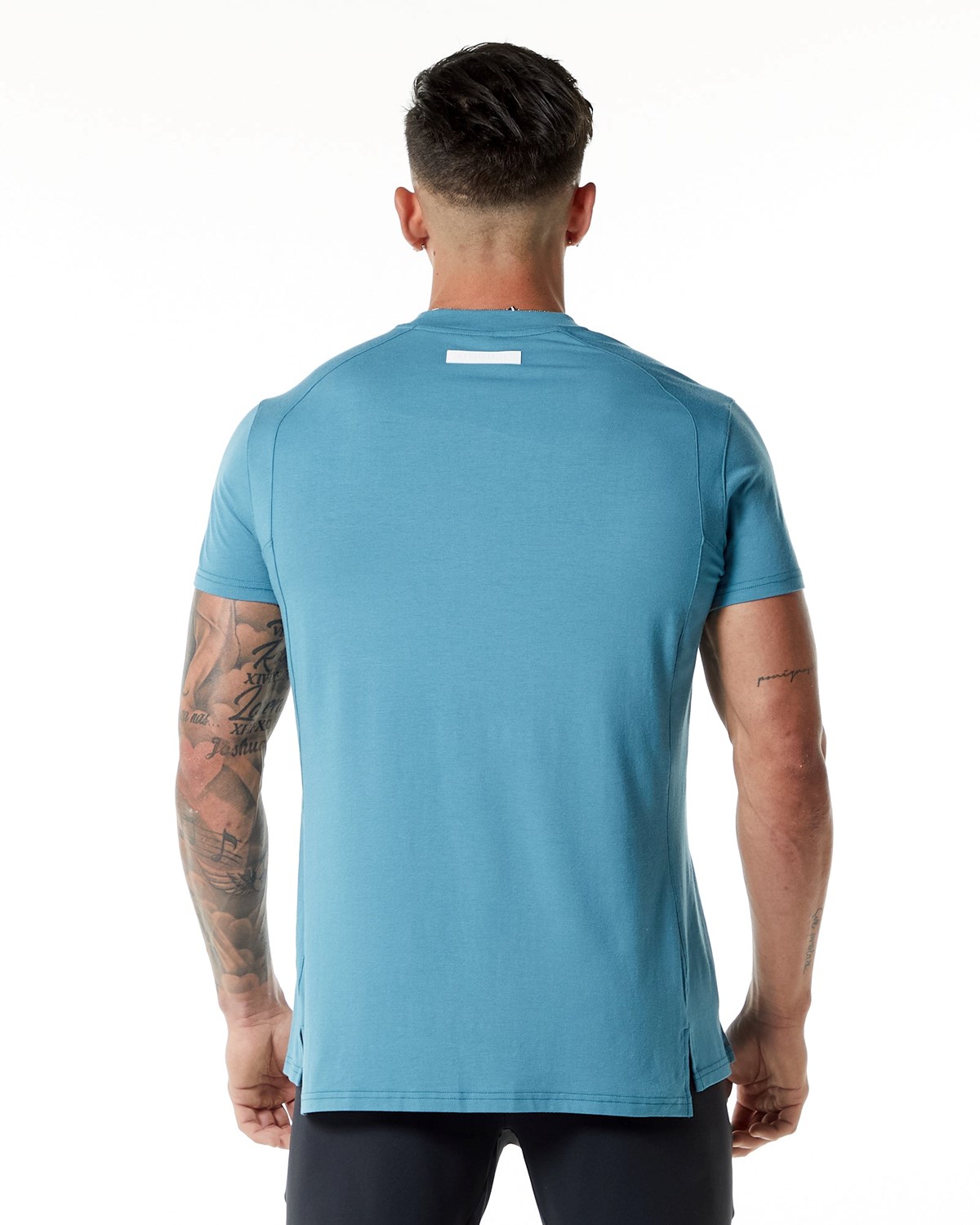 Alphalete High-Neck Premium Kratke Sleeve Tee Modre | 729-HROZVF