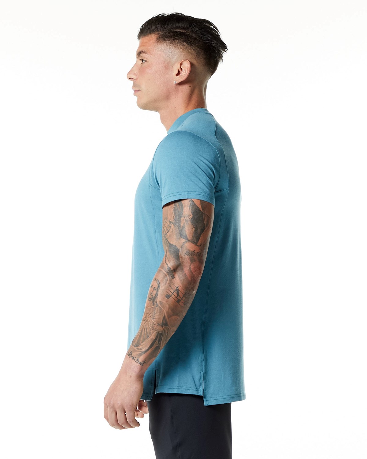 Alphalete High-Neck Premium Kratke Sleeve Tee Modre | 729-HROZVF