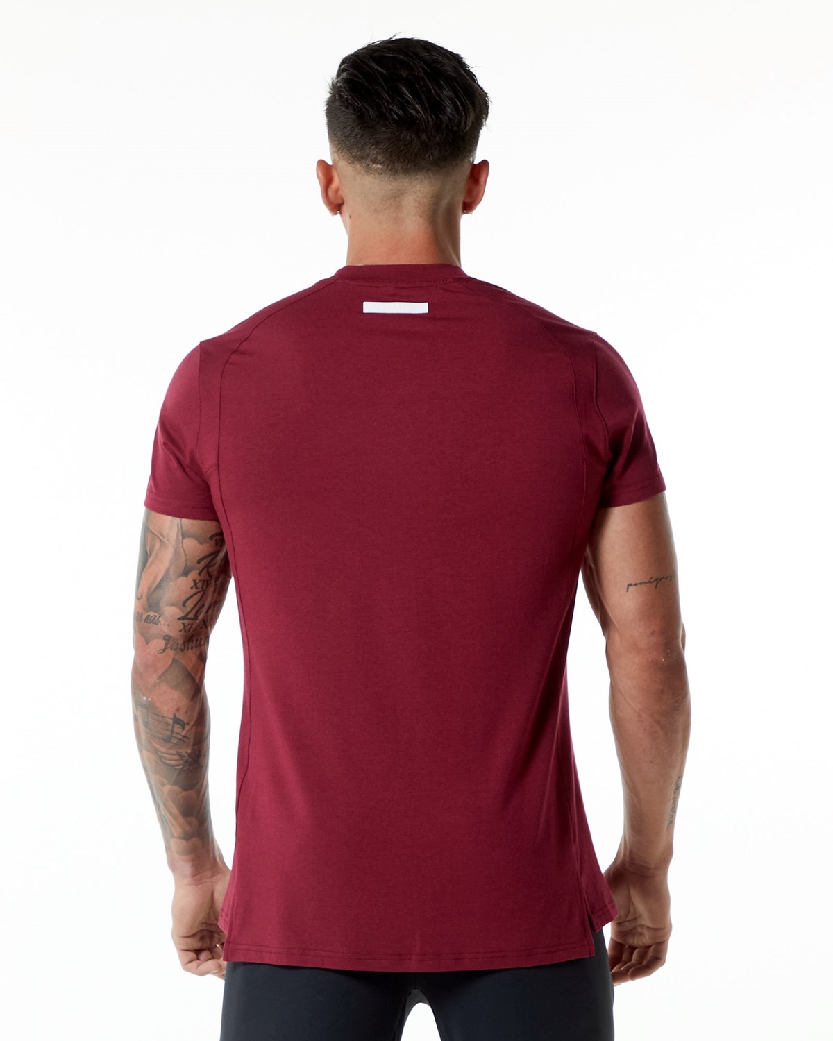 Alphalete High-Neck Premium Kratke Sleeve Tee Červené | 752-YMPSFT