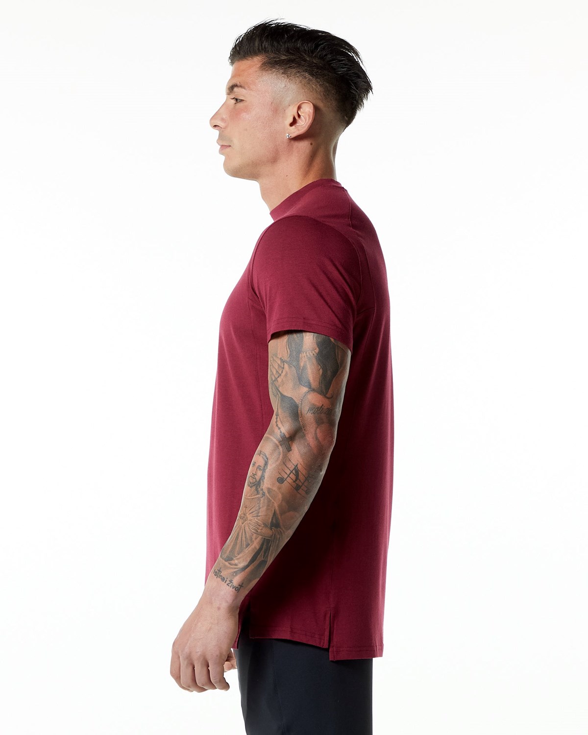 Alphalete High-Neck Premium Kratke Sleeve Tee Červené | 752-YMPSFT