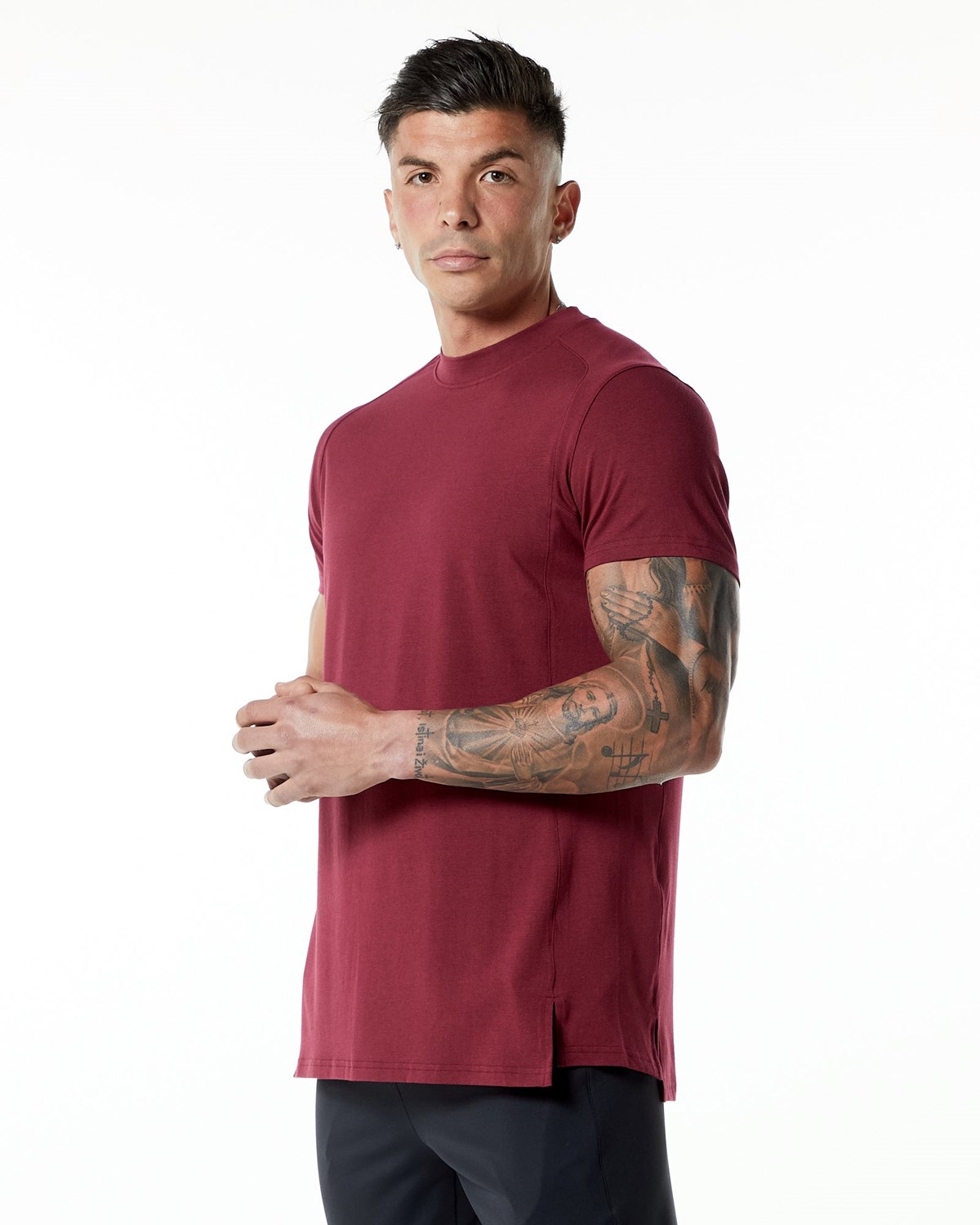 Alphalete High-Neck Premium Kratke Sleeve Tee Červené | 752-YMPSFT