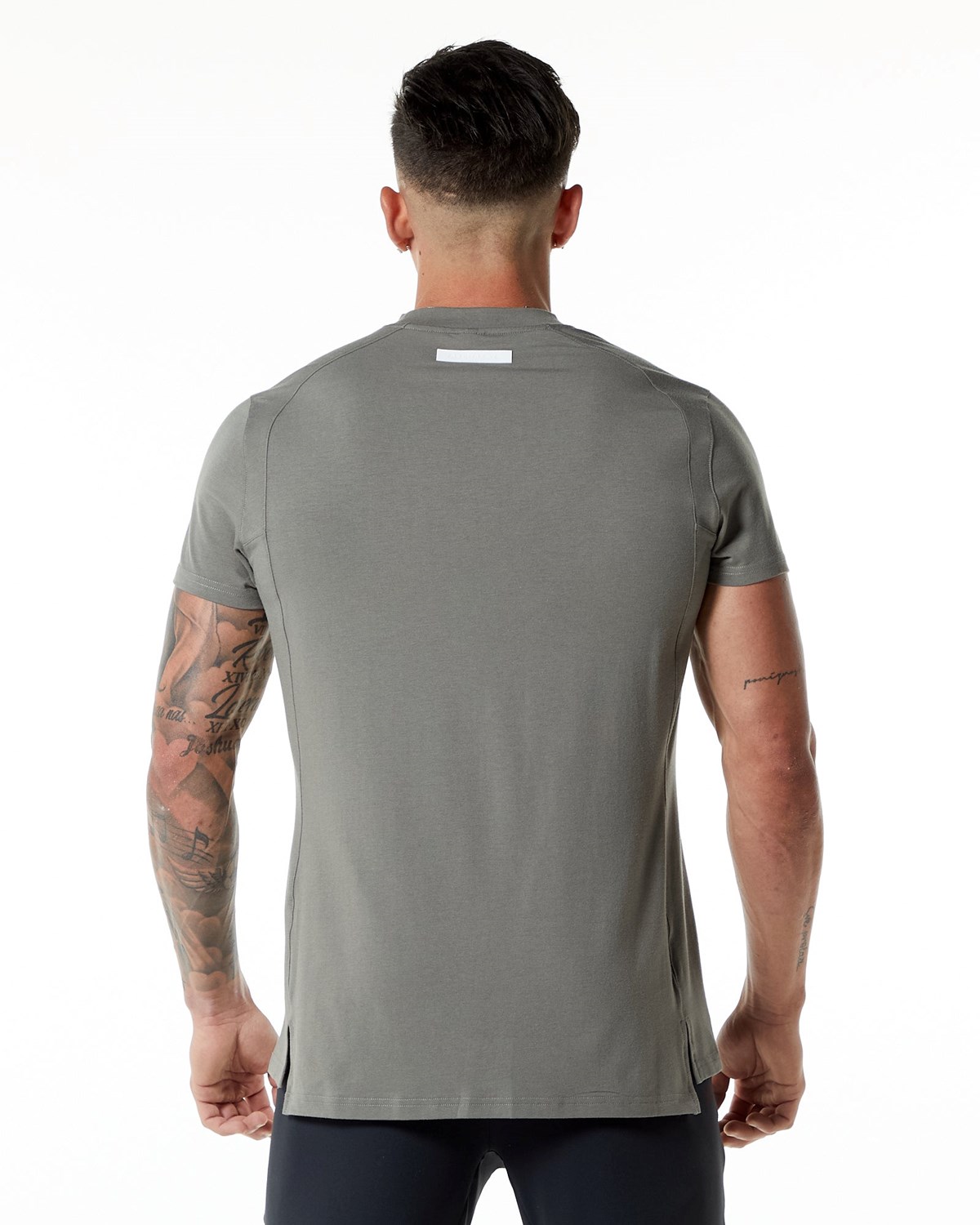 Alphalete High-Neck Premium Kratke Sleeve Tee Siva | 789-CRZDYW