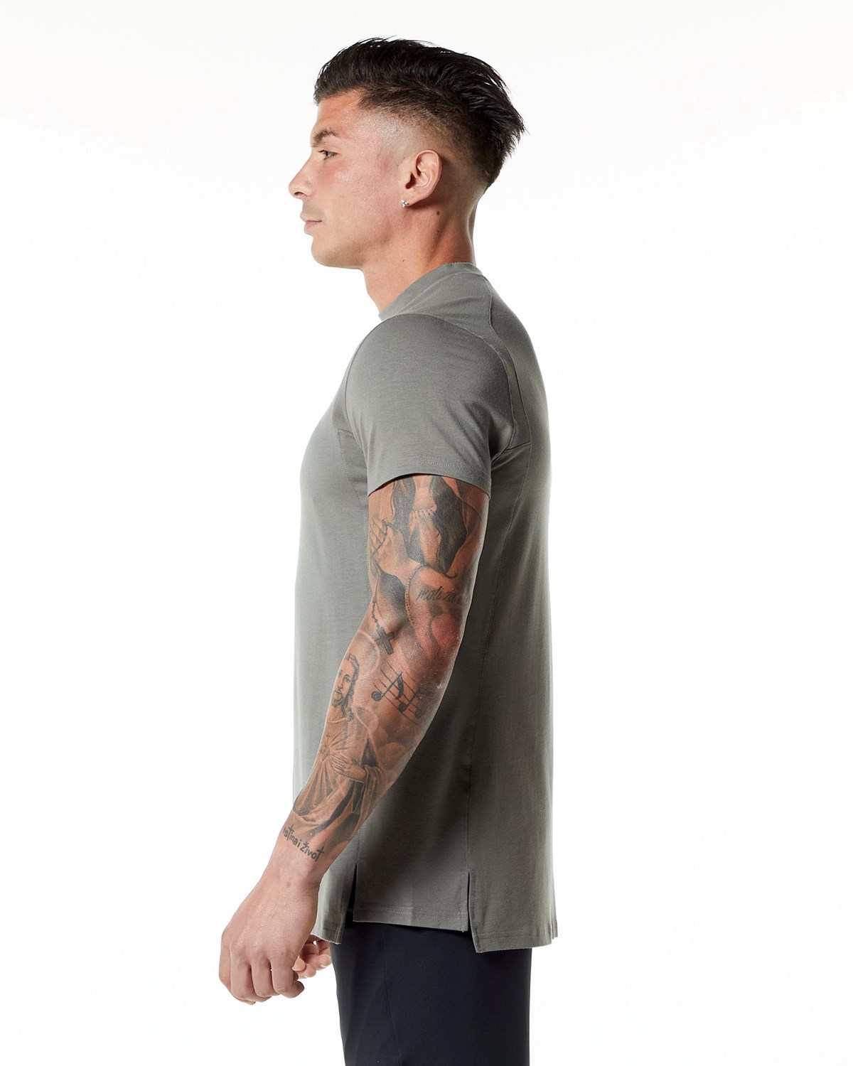 Alphalete High-Neck Premium Kratke Sleeve Tee Siva | 789-CRZDYW