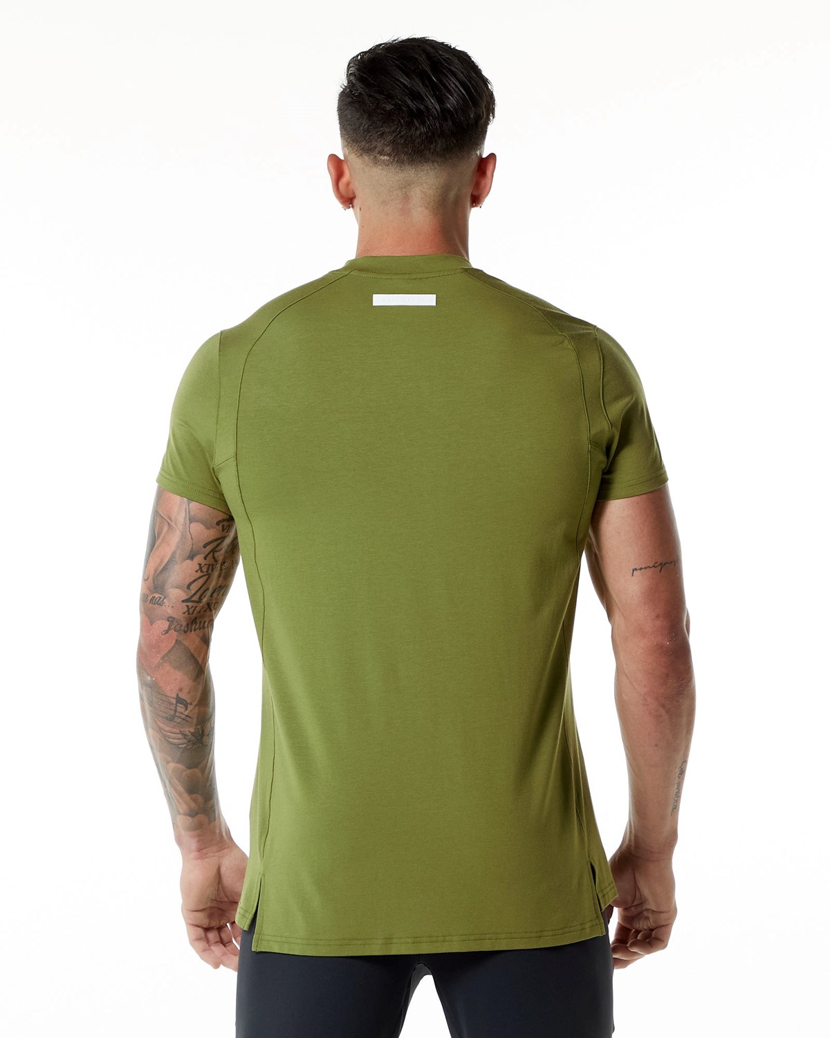 Alphalete High-Neck Premium Kratke Sleeve Tee Zelene | 835-PTAHUX