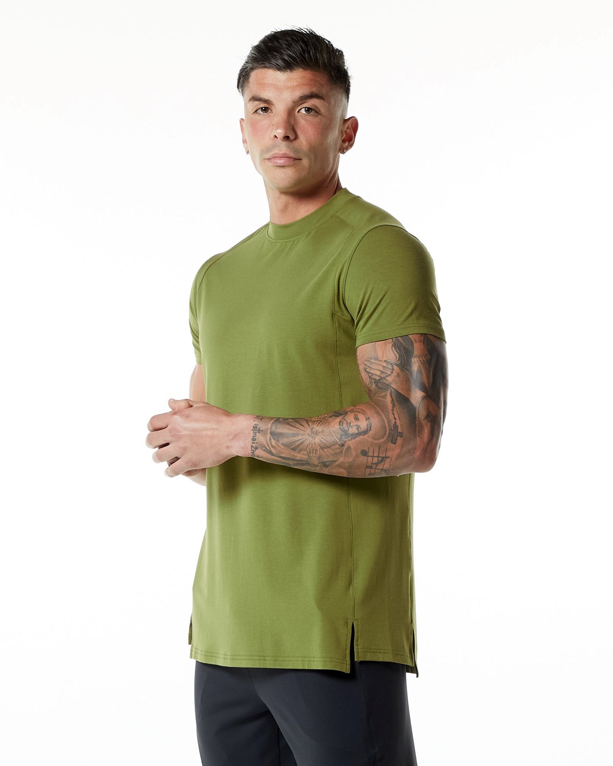 Alphalete High-Neck Premium Kratke Sleeve Tee Zelene | 835-PTAHUX