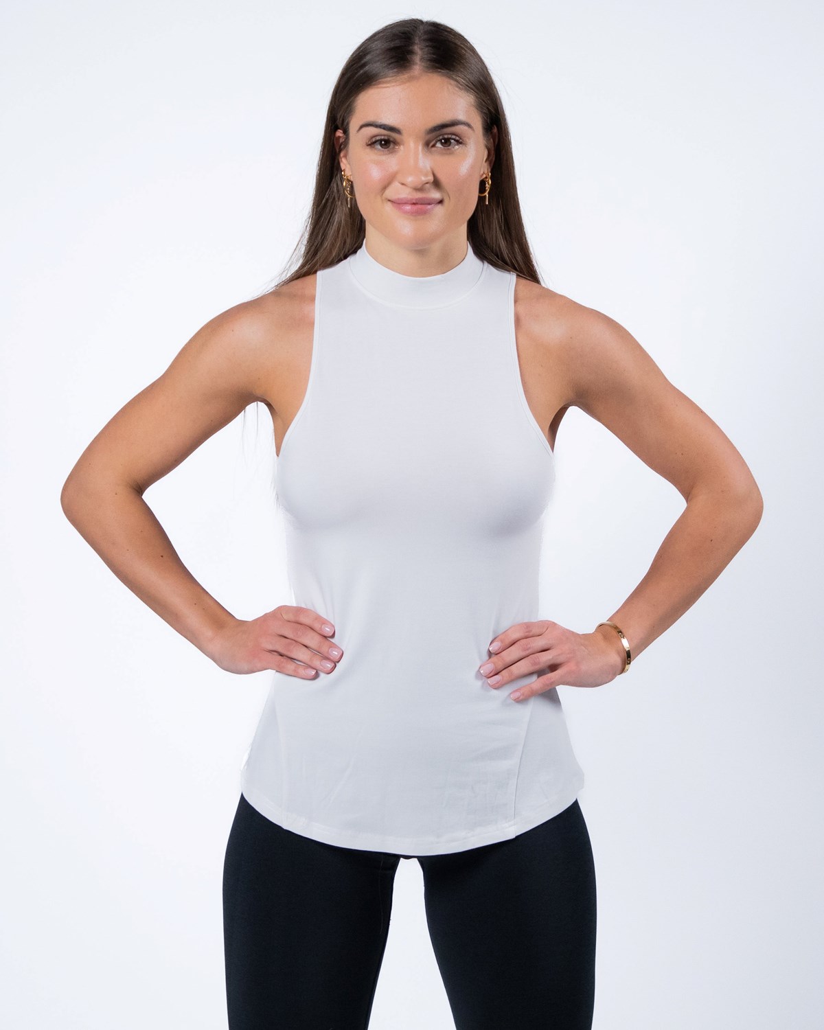 Alphalete High-Neck Premium Tank Biele | 735-BHJIXG