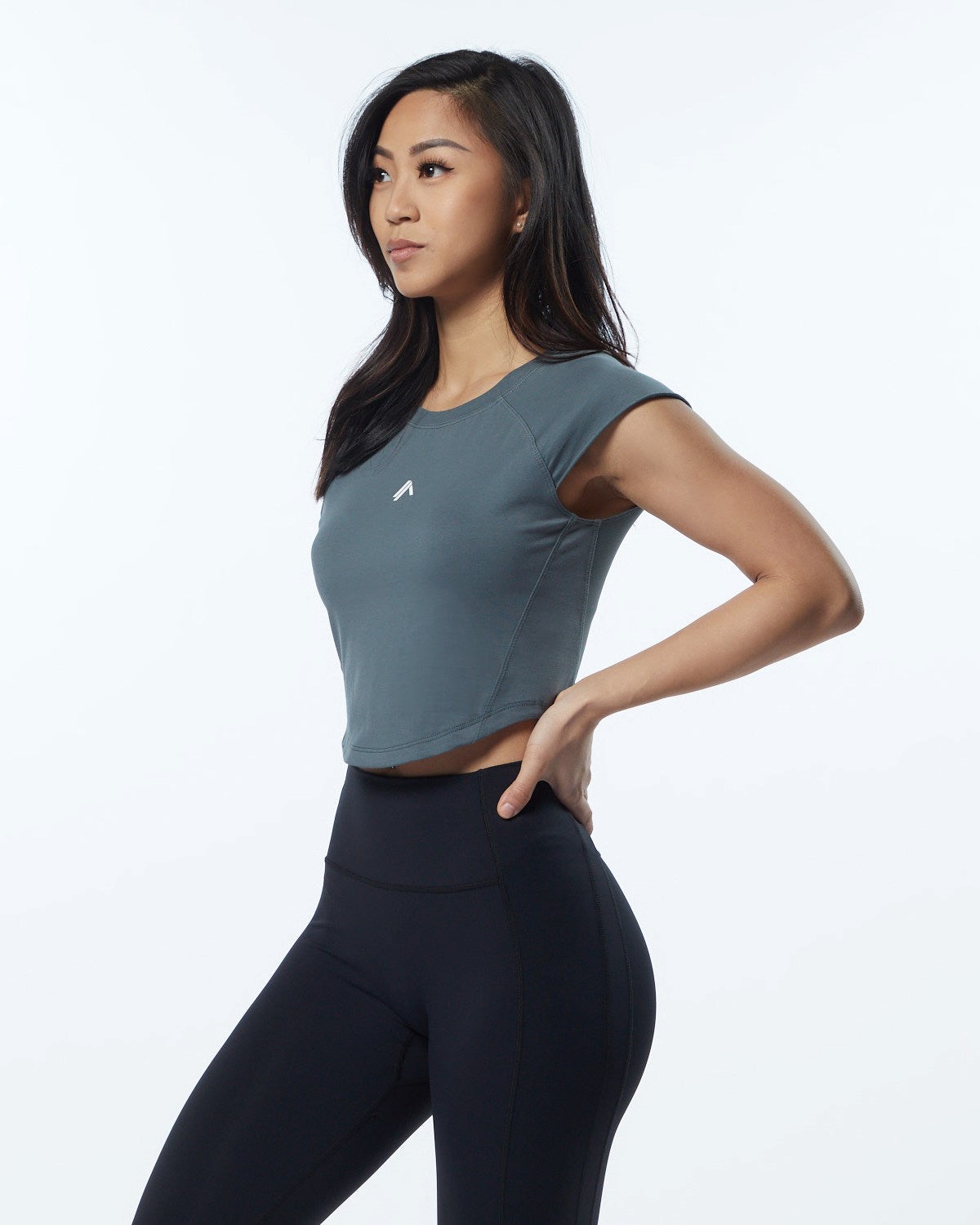 Alphalete High Performance Kratke Sleeve Crop Tee Siva | 923-NFHTXB