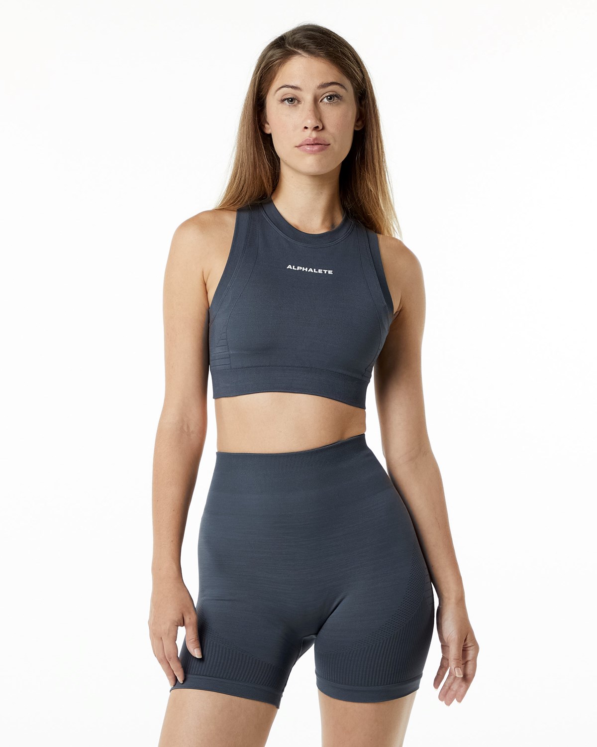 Alphalete High Performance Seamless Crop Bra Carbon | 825-SCRFEB