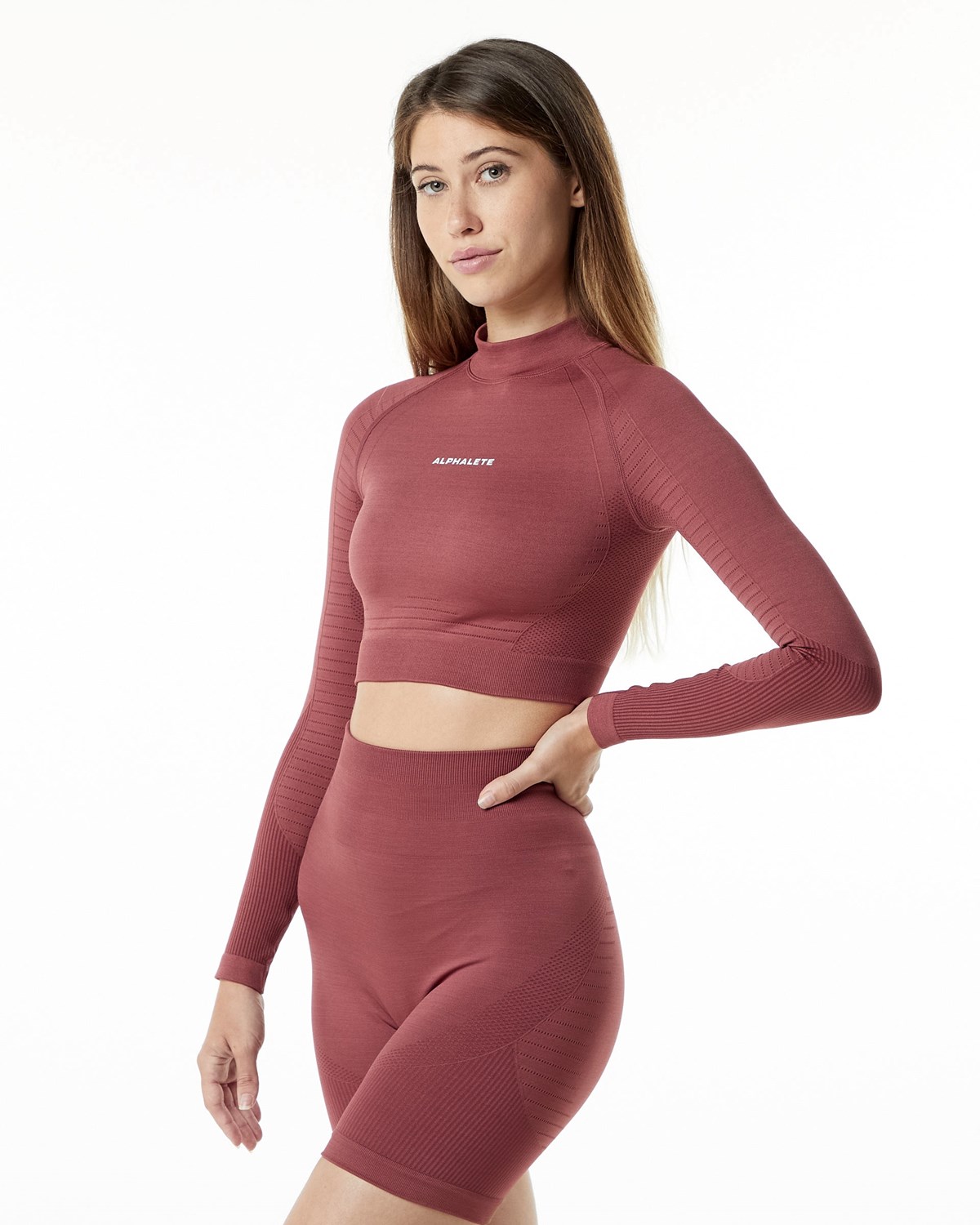 Alphalete High Performance Seamless Long Sleeve Tee Gingerbread | 071-OCXLRI