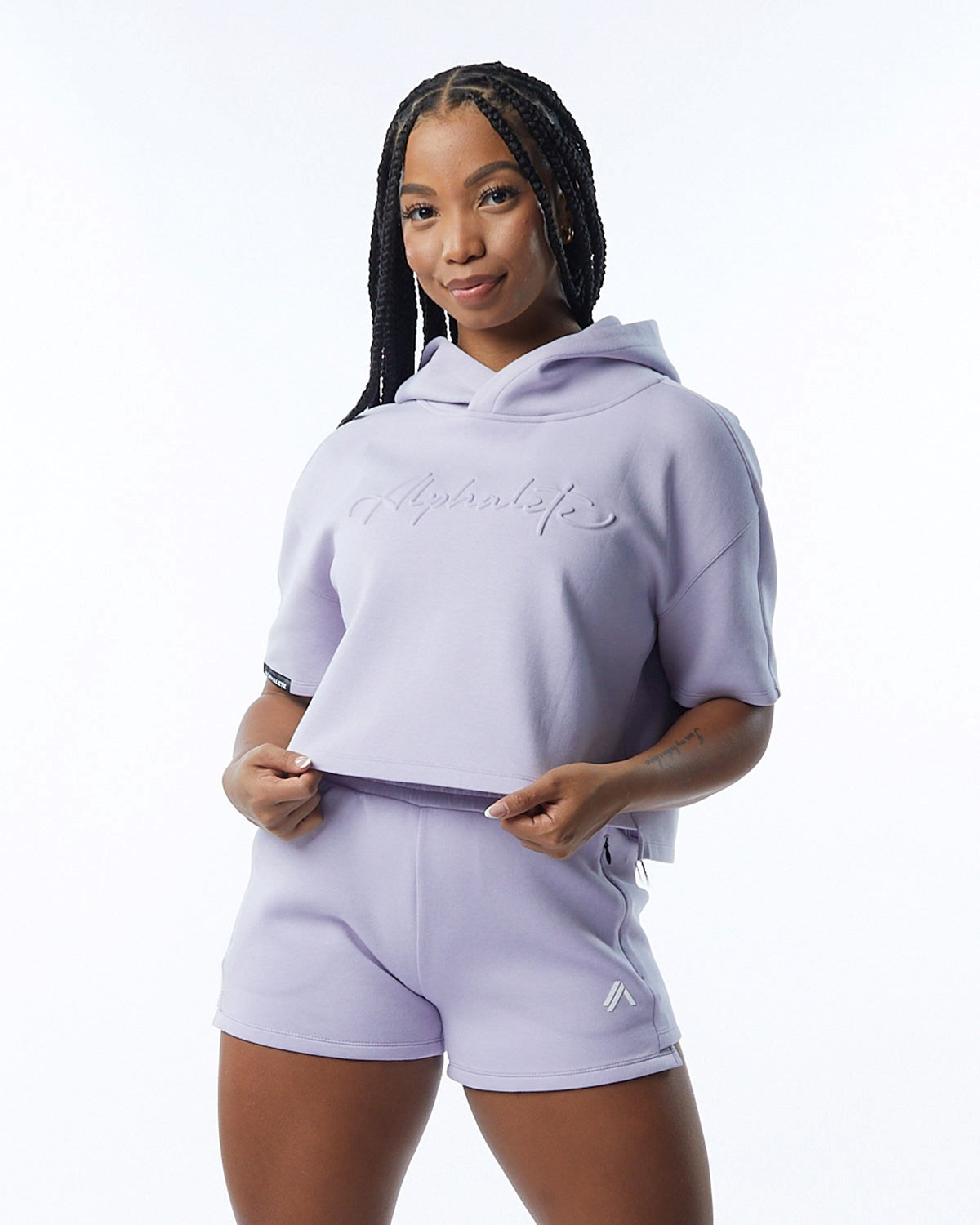 Alphalete Interlock Knit Crop Hoodie Lilac | 271-JFLBPR