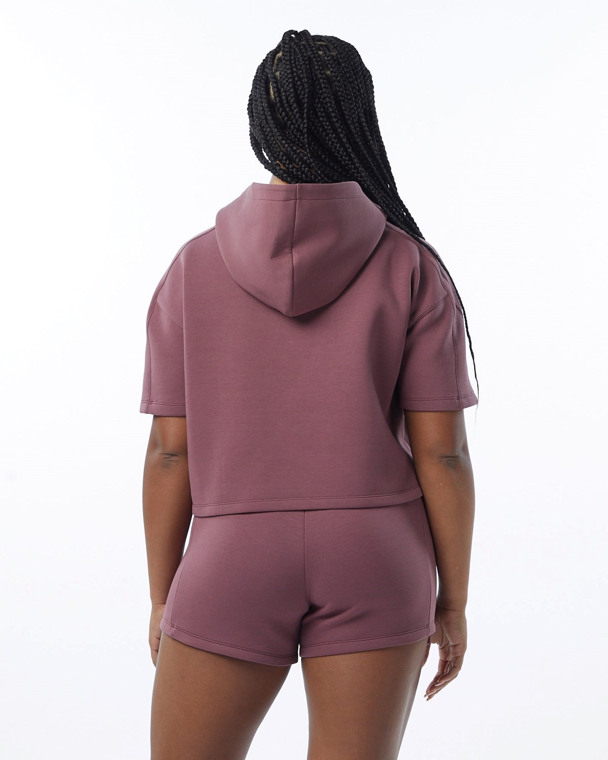 Alphalete Interlock Knit Crop Hoodie Mauve | 425-JSBKCO