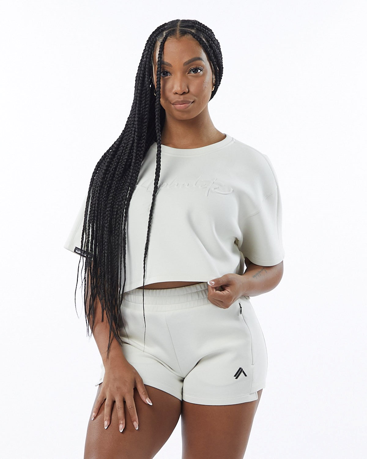 Alphalete Interlock Knit Crop Pullover Krém | 758-FPDMJK