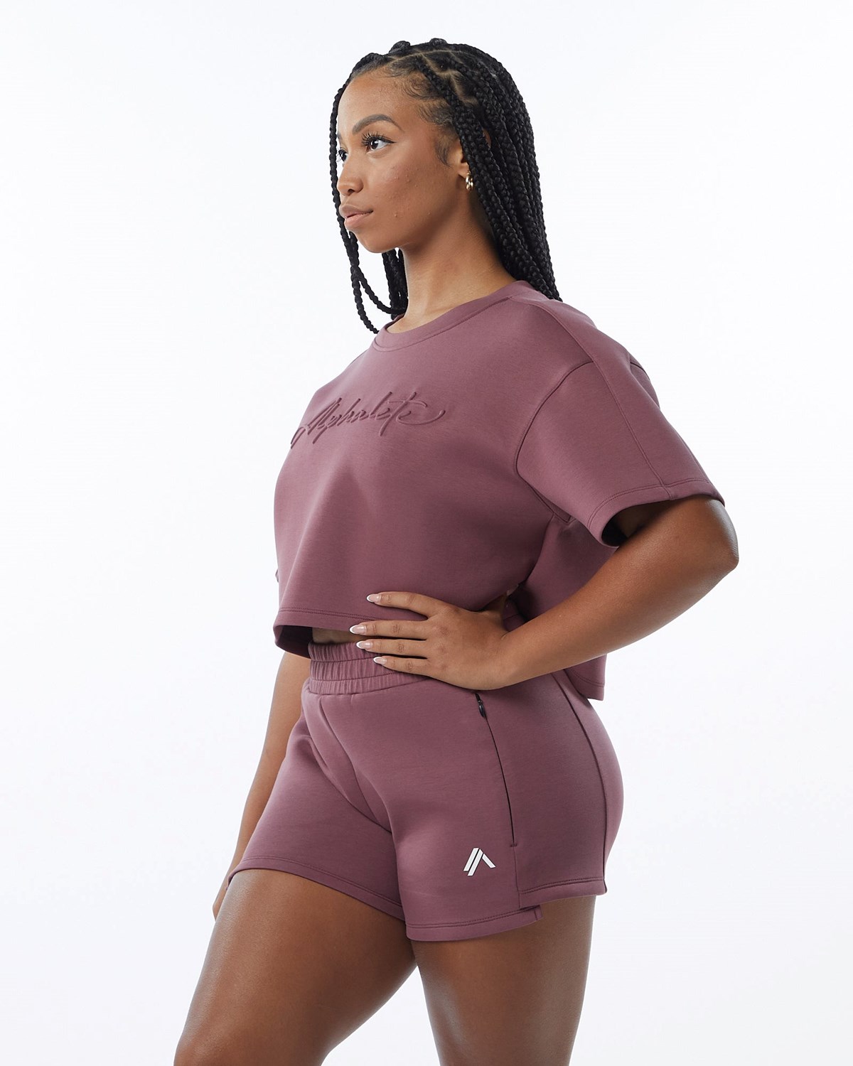 Alphalete Interlock Knit Crop Pullover Mauve | 734-UKGSON