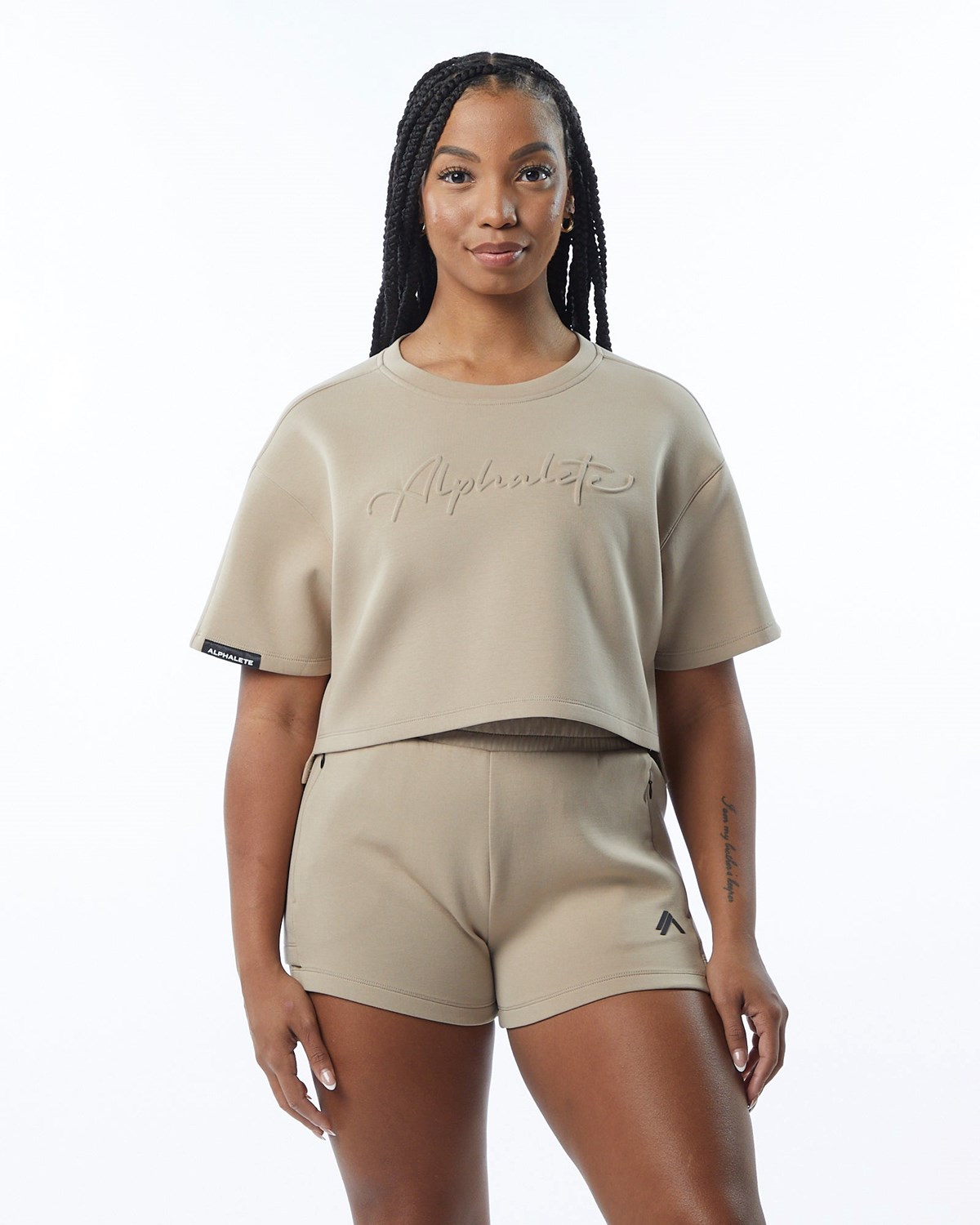 Alphalete Interlock Knit Crop Pullover Tan | 146-FBMYIR