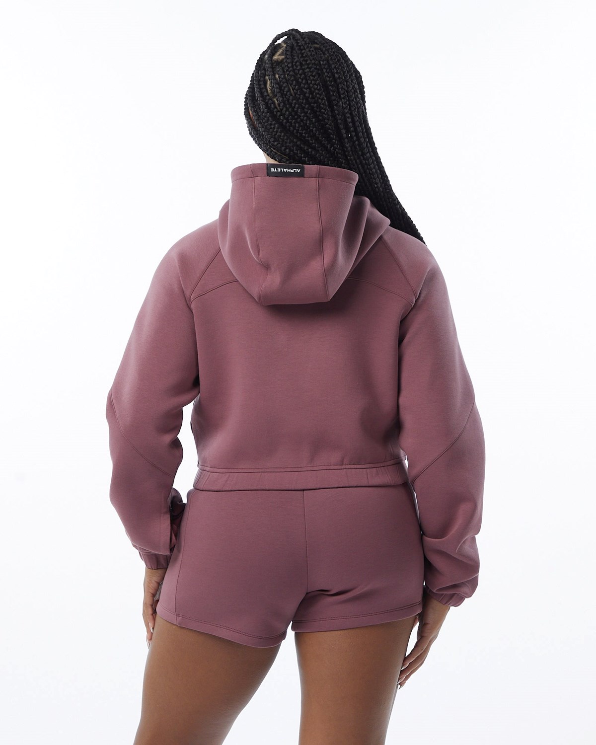 Alphalete Interlock Knit Crop-Zip Hoodie Mauve | 280-UDBMFI