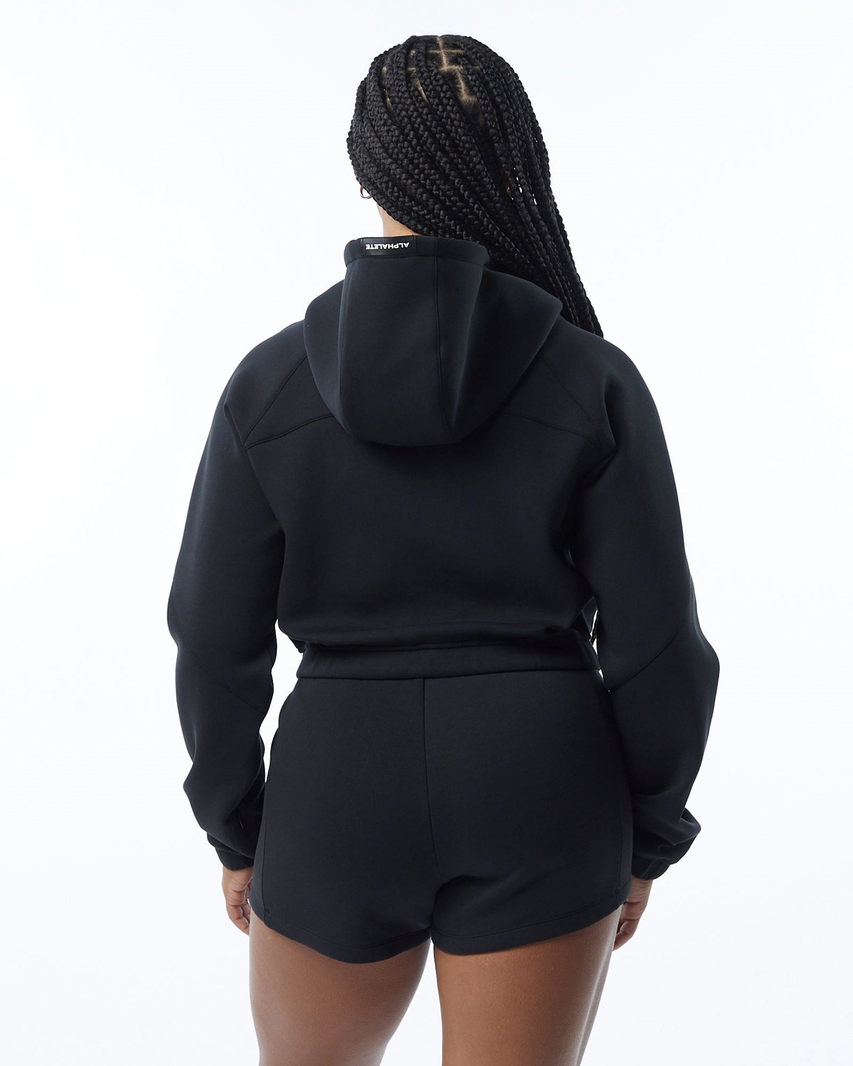 Alphalete Interlock Knit Crop-Zip Hoodie Čierne | 602-GYHEAM