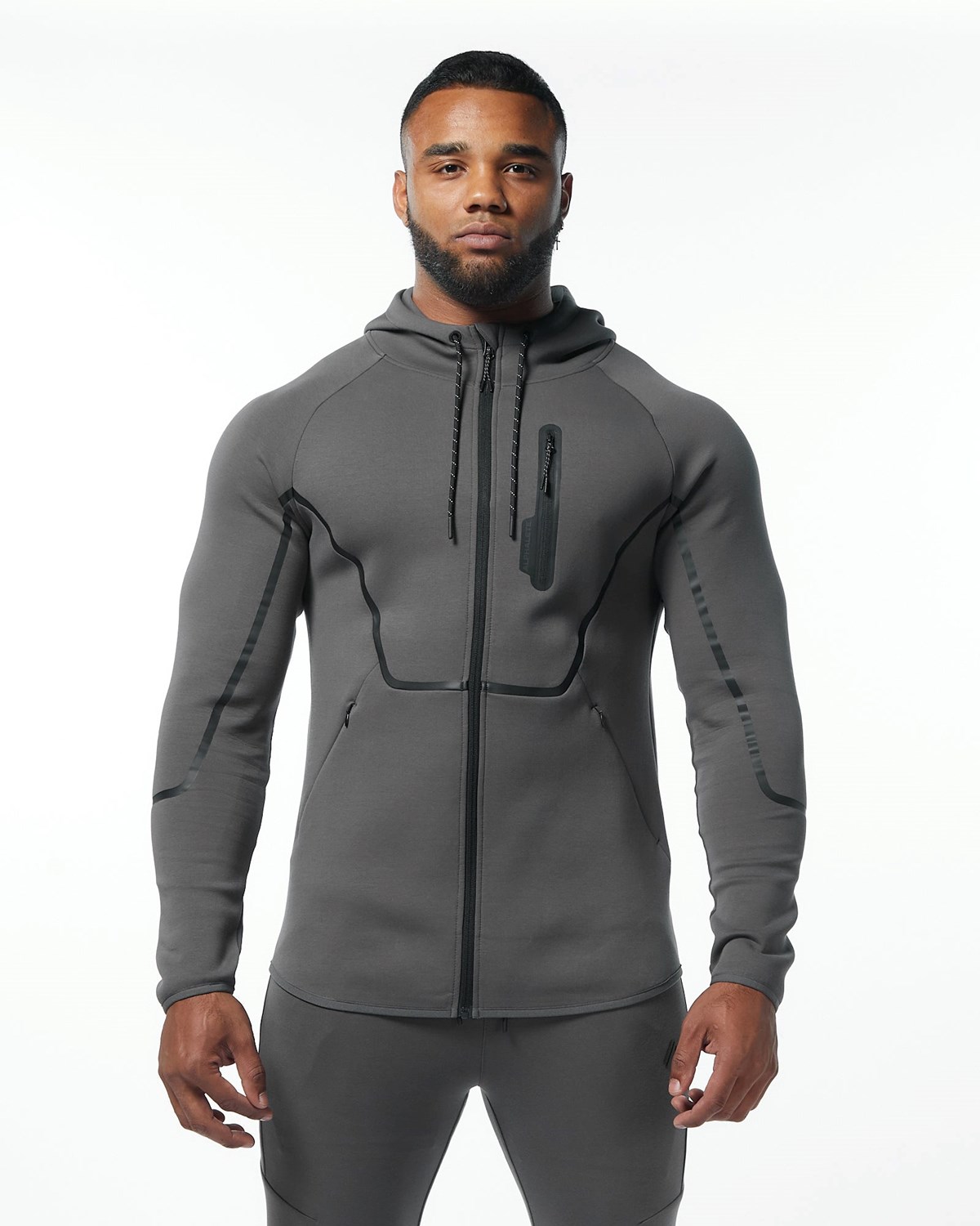 Alphalete Interlock Knit Full-Zip Hoodie Charcoal | 416-XSRPNY