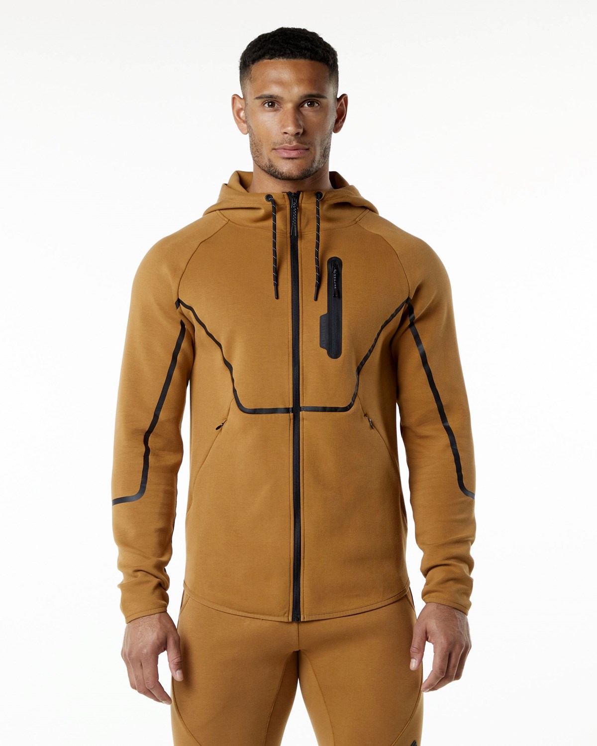 Alphalete Interlock Knit Full-Zip Hoodie Almond | 527-DLCTIK