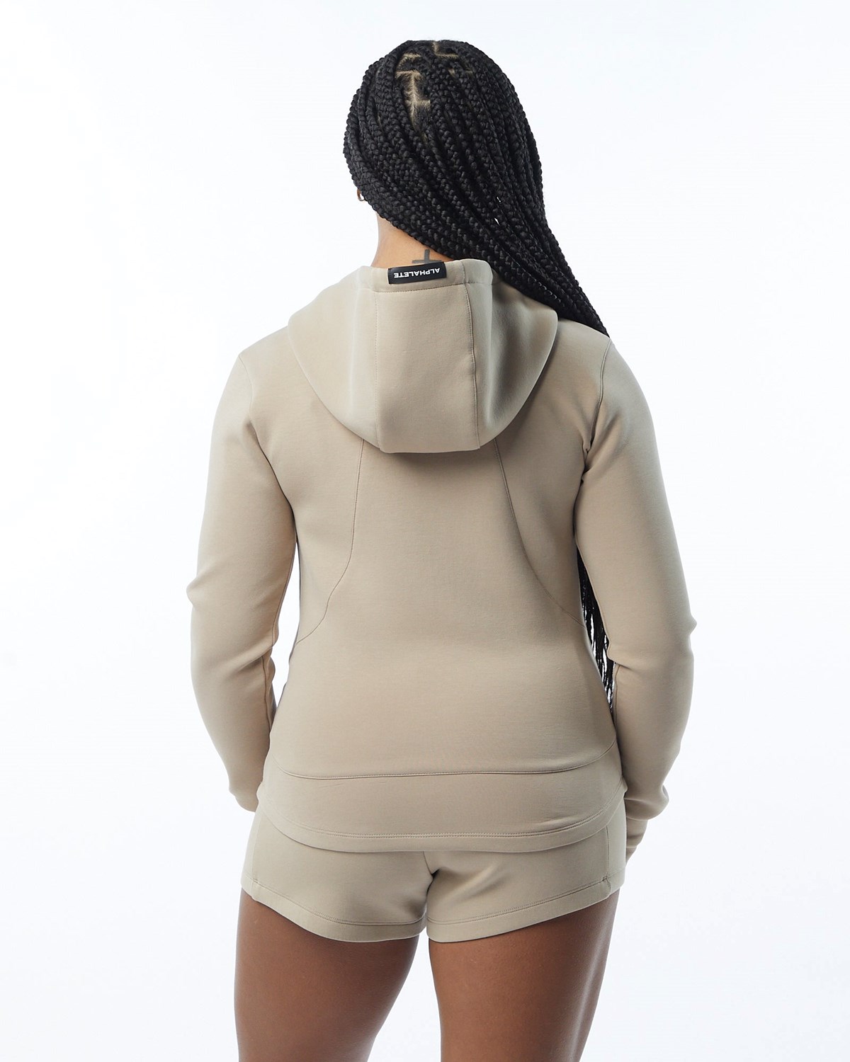 Alphalete Interlock Knit Full-Zip Hoodie Tan | 645-NYGKFX