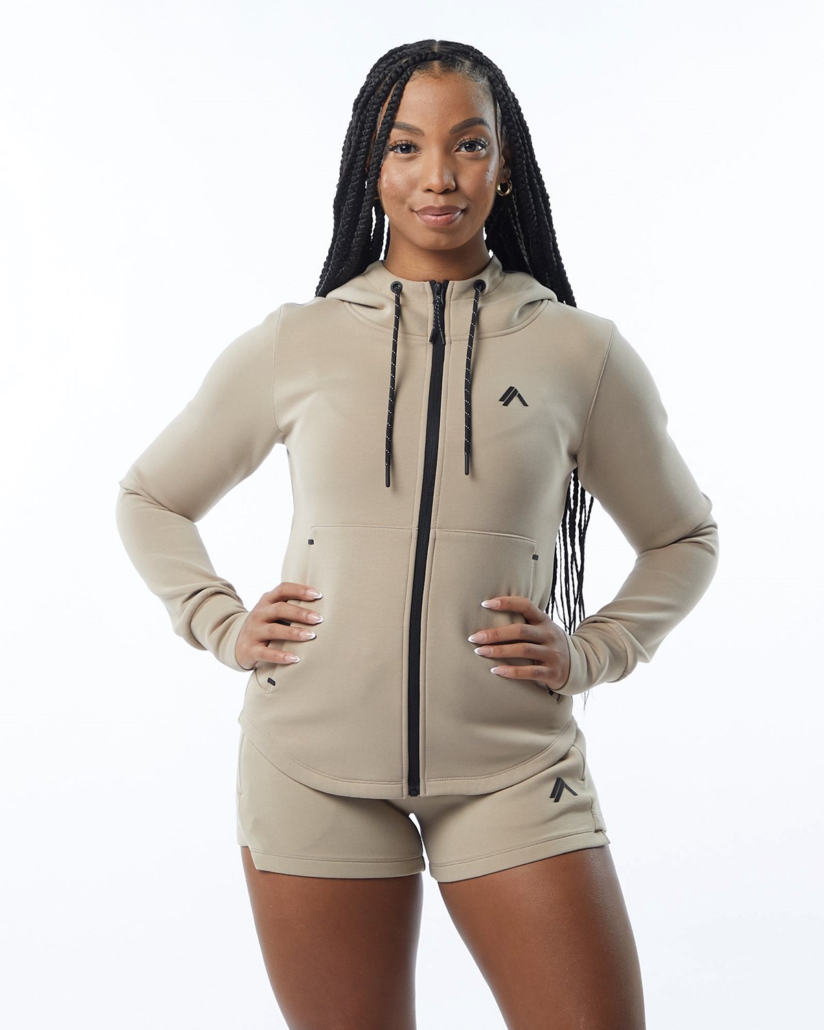 Alphalete Interlock Knit Full-Zip Hoodie Tan | 645-NYGKFX