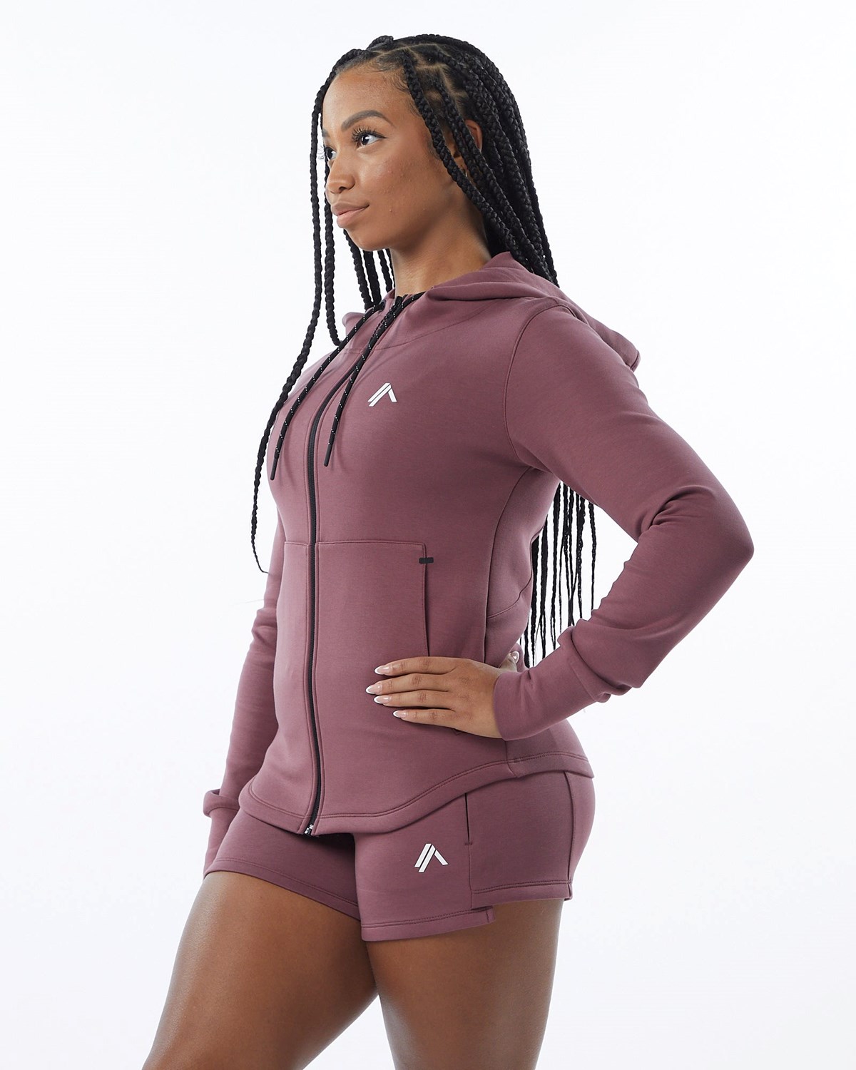 Alphalete Interlock Knit Full-Zip Hoodie Mauve | 758-HNRBDV