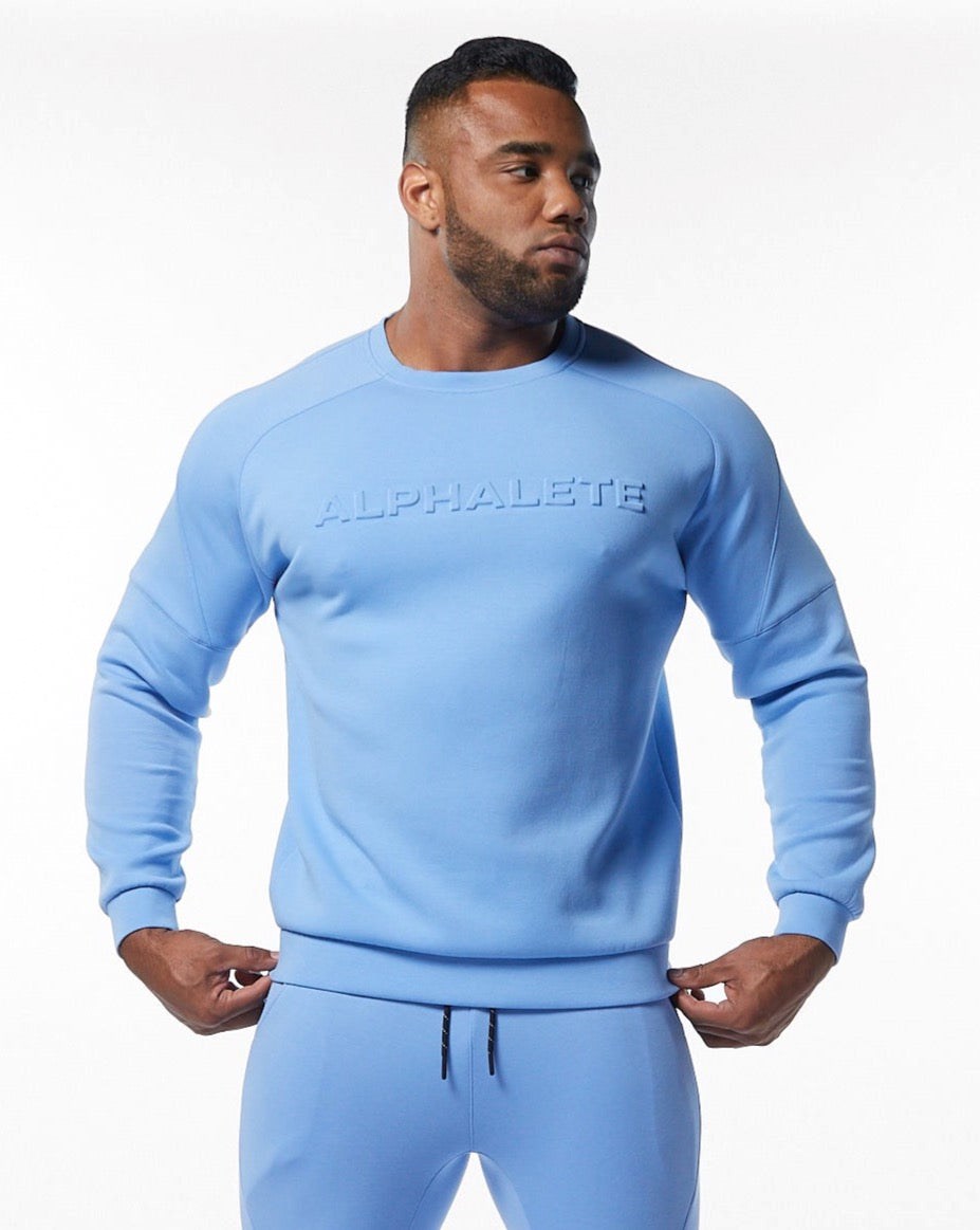 Alphalete Interlock Knit Pullover Svetlo Modre | 897-FTPSBD