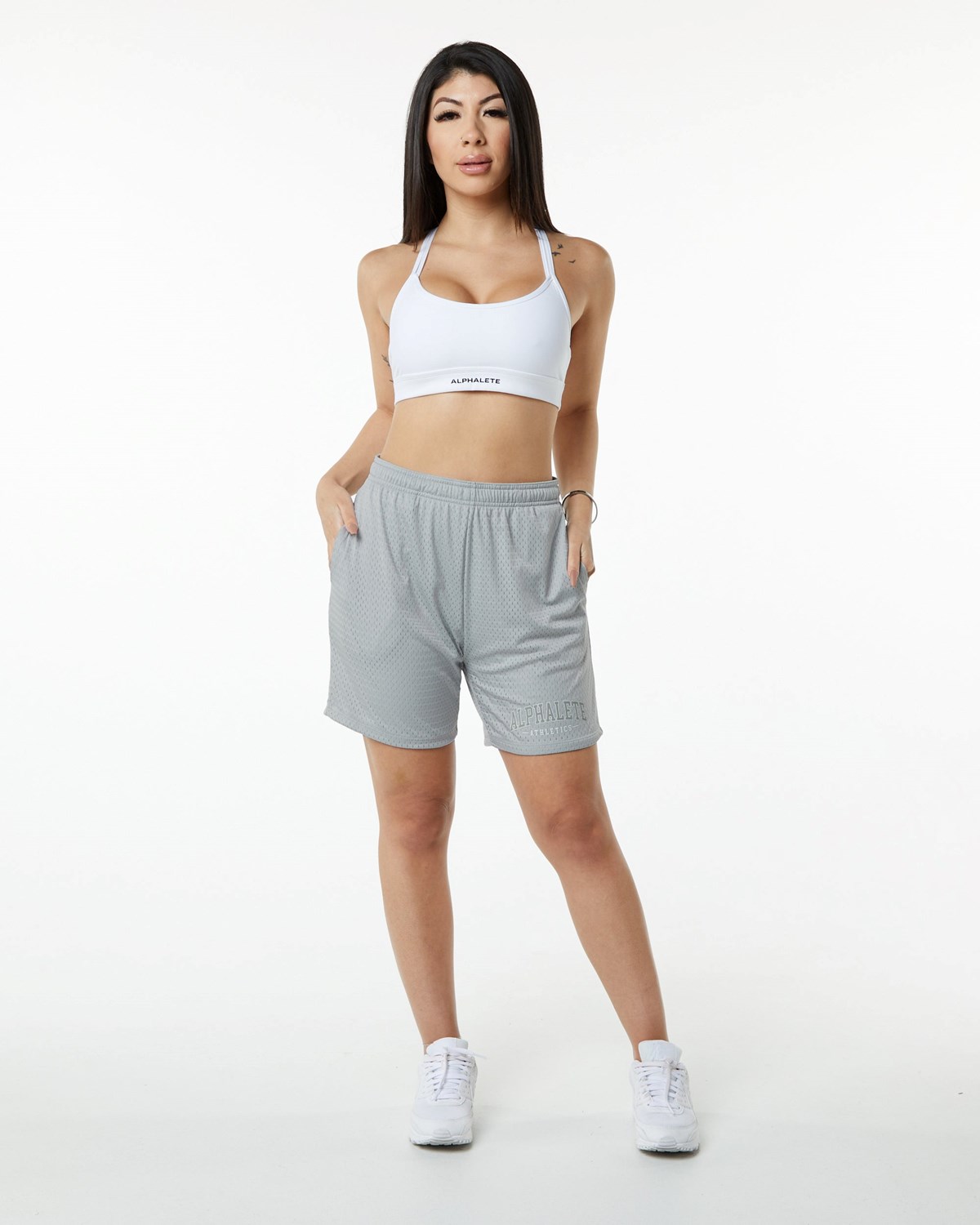 Alphalete Luxury Podsite 4-Way Stretch Mesh Kratke Siva | 683-SYUZHT