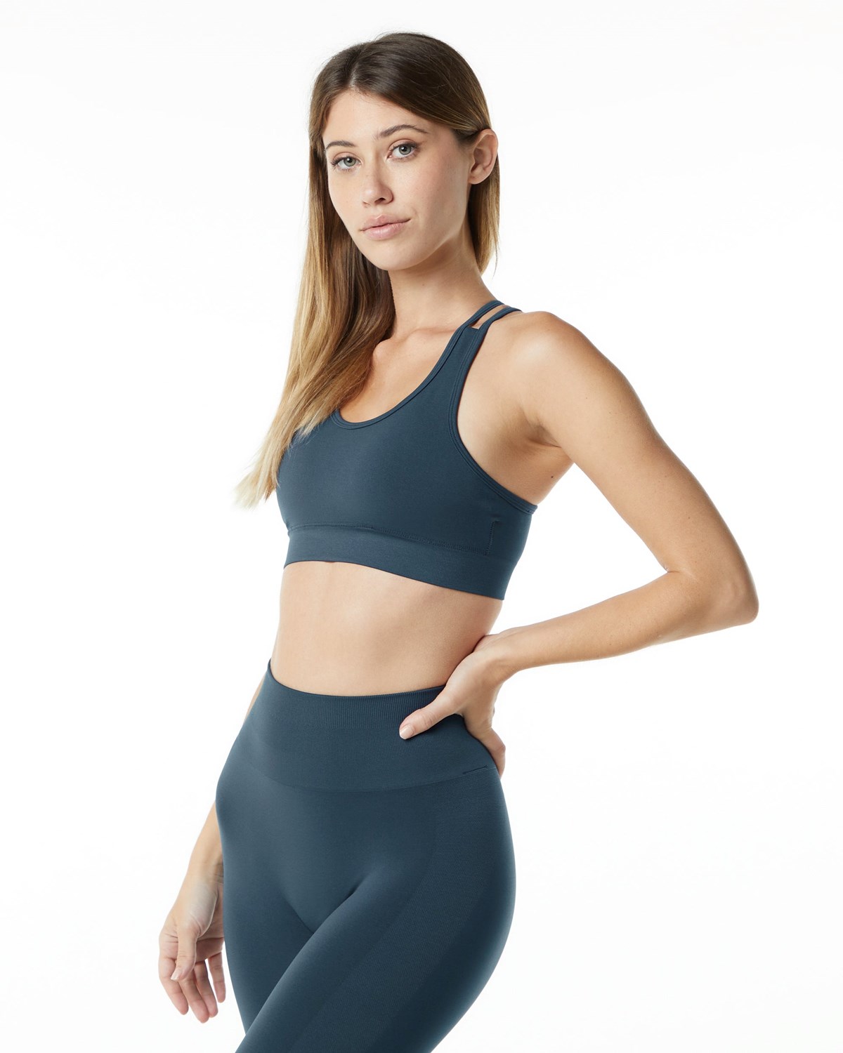 Alphalete Medium-Impact Seamless Sports Bra Modre | 048-EYCQHD