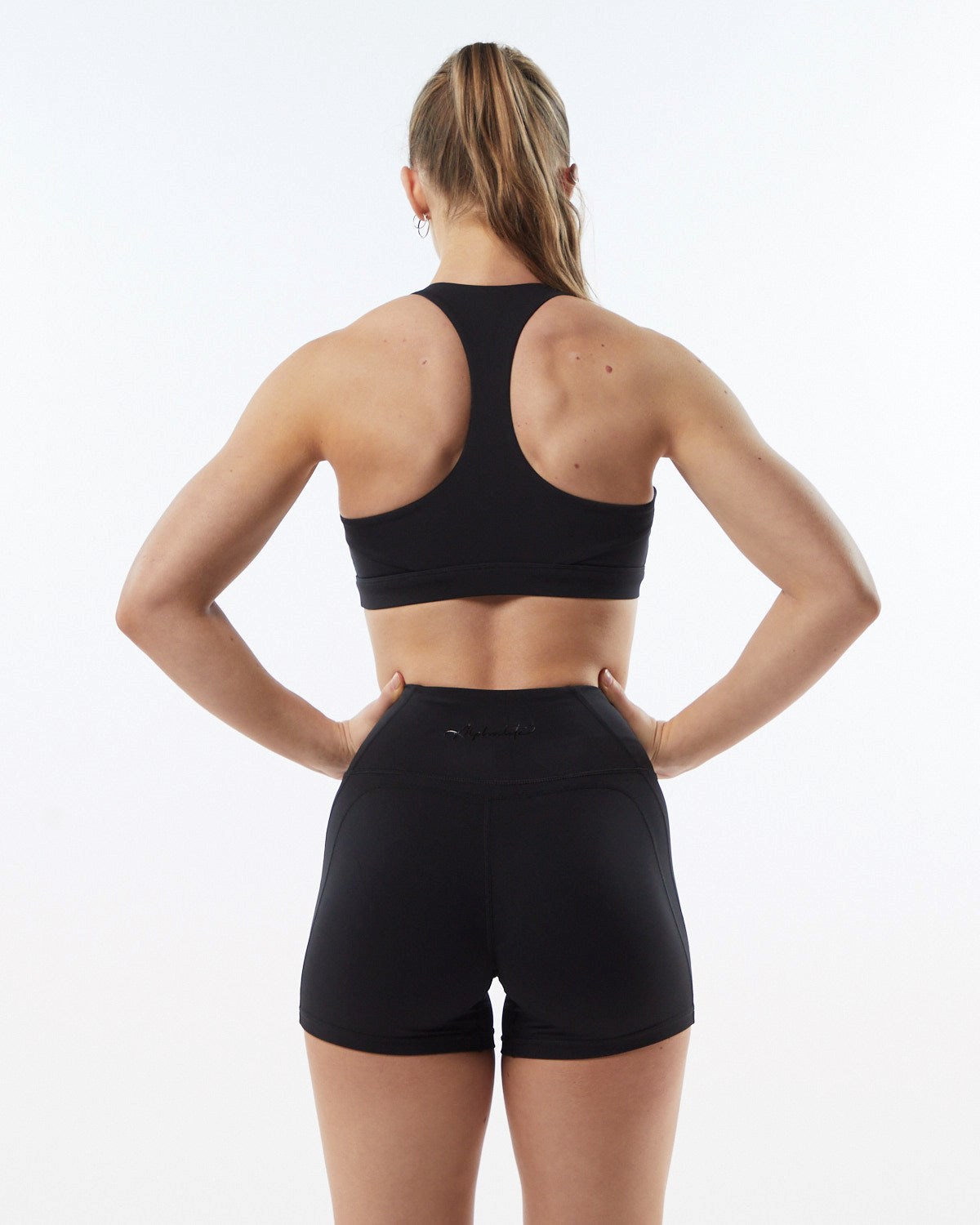 Alphalete Medium-Support Racer Back Sports Bra Blackout | 854-VFKPMY