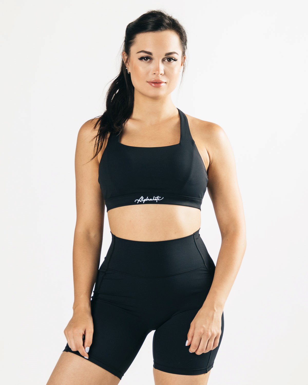 Alphalete Medium-Support Remienkove Open Back Sports Bra Čierne | 012-RZNEJY