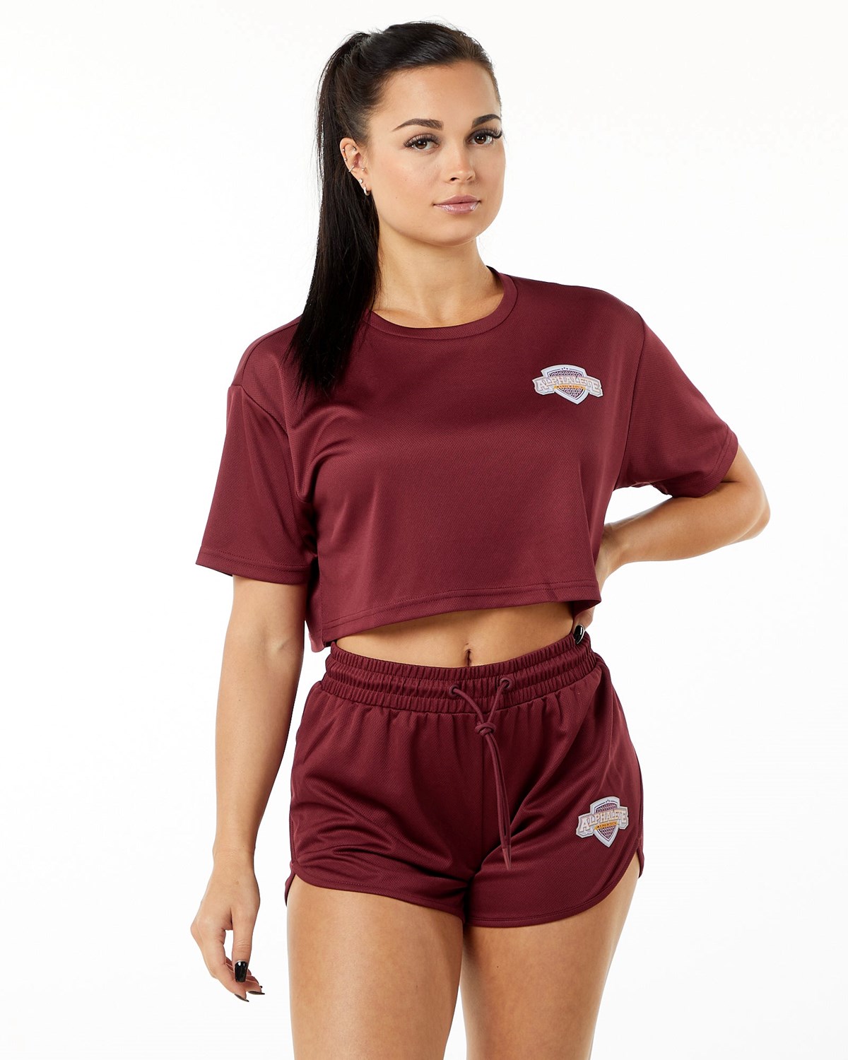 Alphalete Oversized Crop Jersey Crimson | 607-OGKBWZ