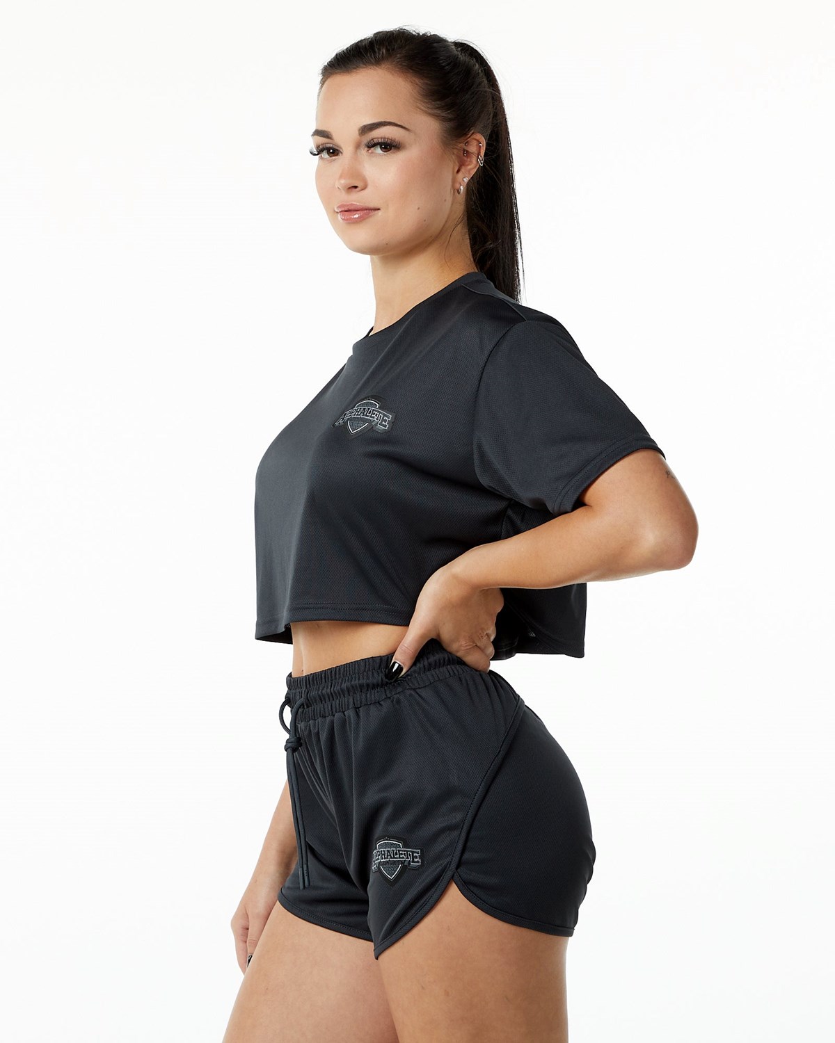 Alphalete Oversized Crop Jersey Čierne | 681-CSOIFU