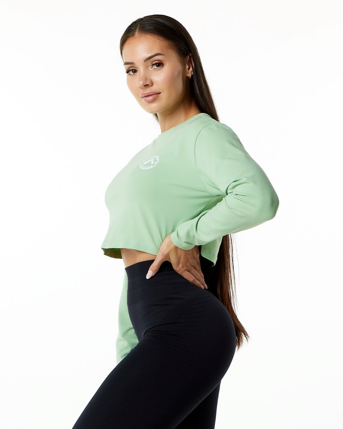 Alphalete Oversized Performance Long Sleeve Crop Pistachio | 216-QBUCXA