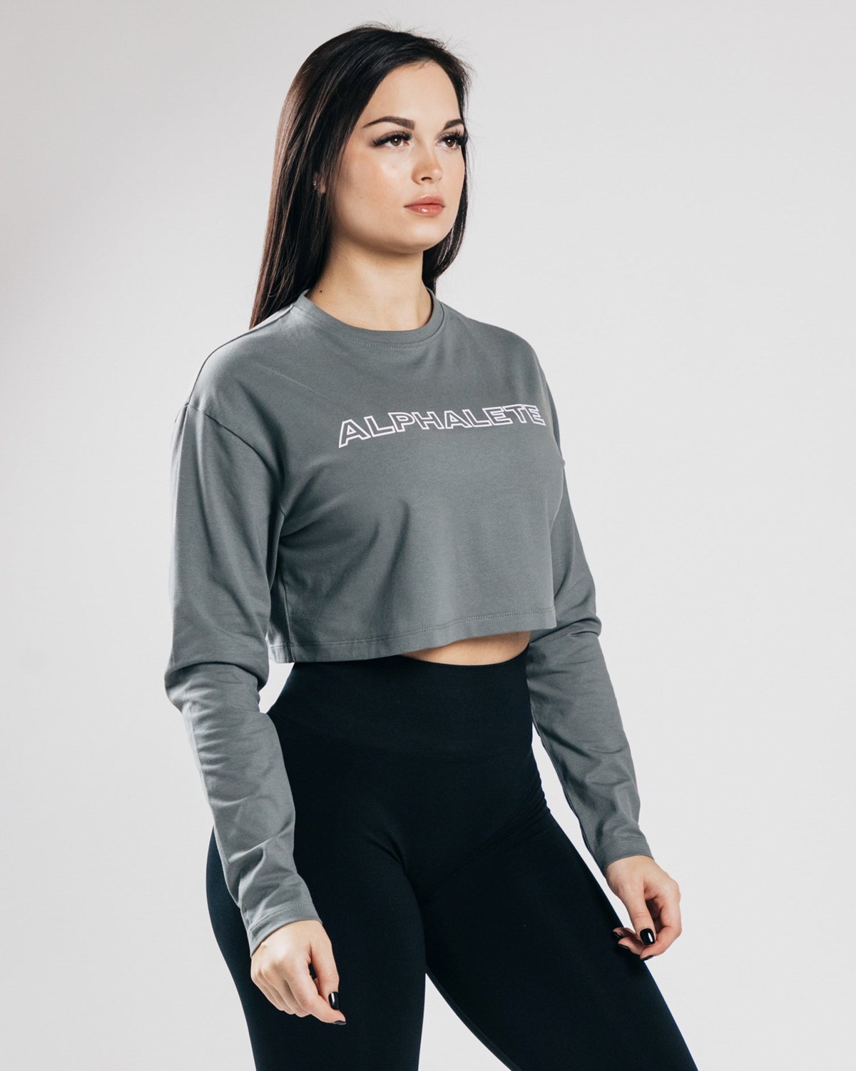 Alphalete Oversized Performance Long Sleeve Crop Concrete | 283-MTLBOQ