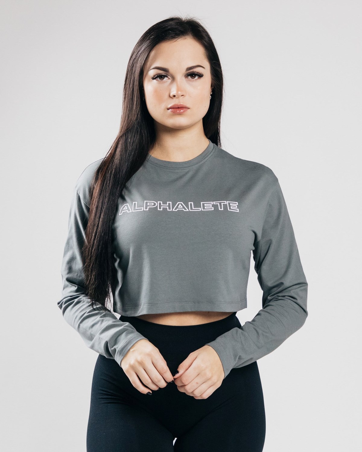 Alphalete Oversized Performance Long Sleeve Crop Concrete | 283-MTLBOQ