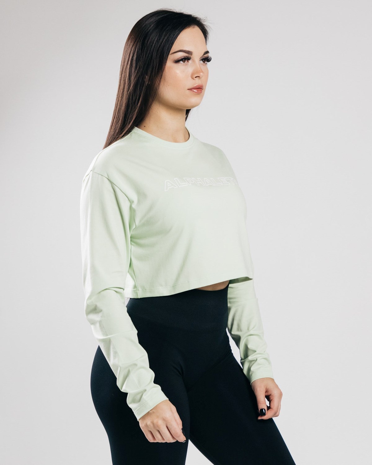 Alphalete Oversized Performance Long Sleeve Crop Frozen Spring | 462-WSXQGA