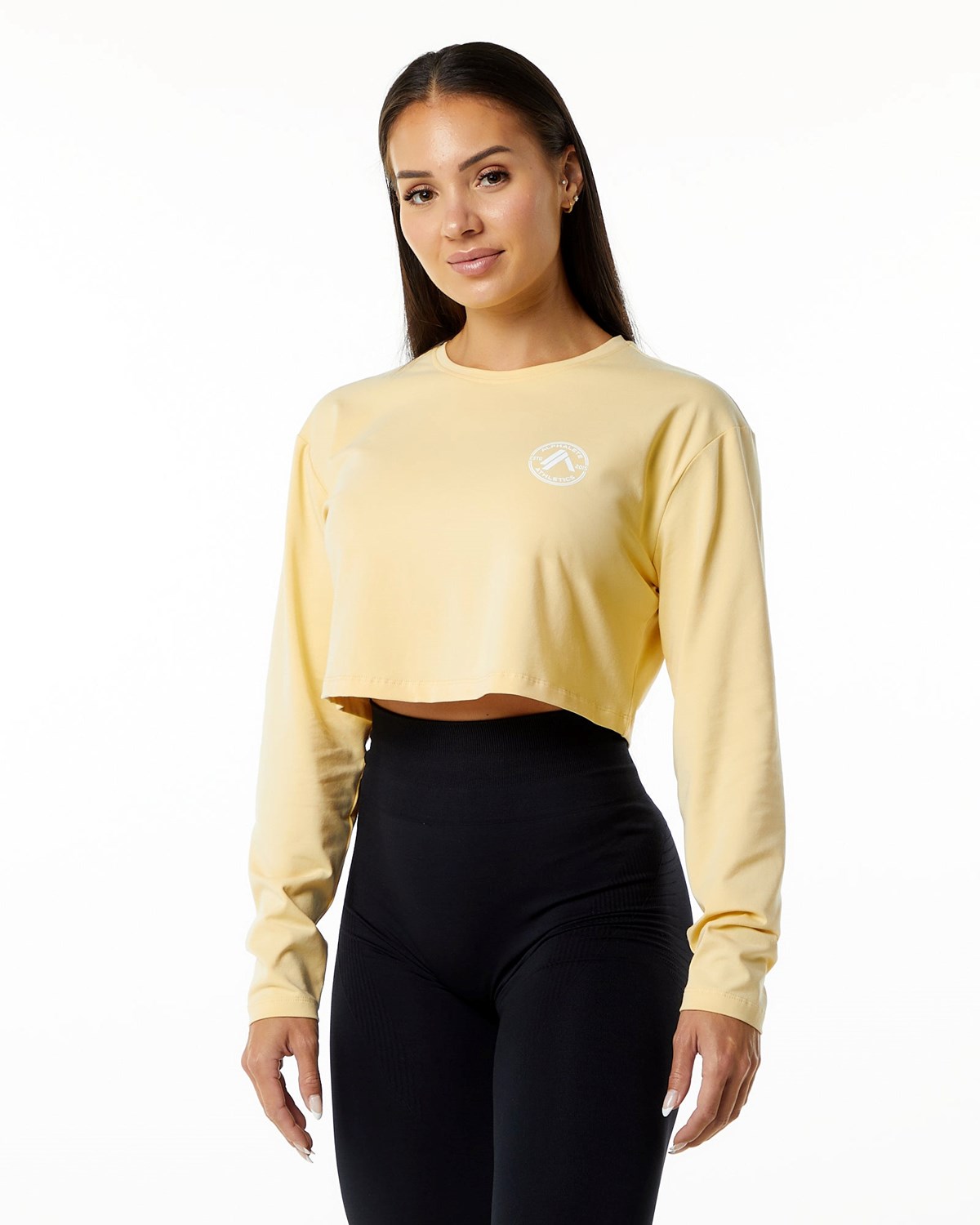 Alphalete Oversized Performance Long Sleeve Crop Daffodil | 463-GBRNIT