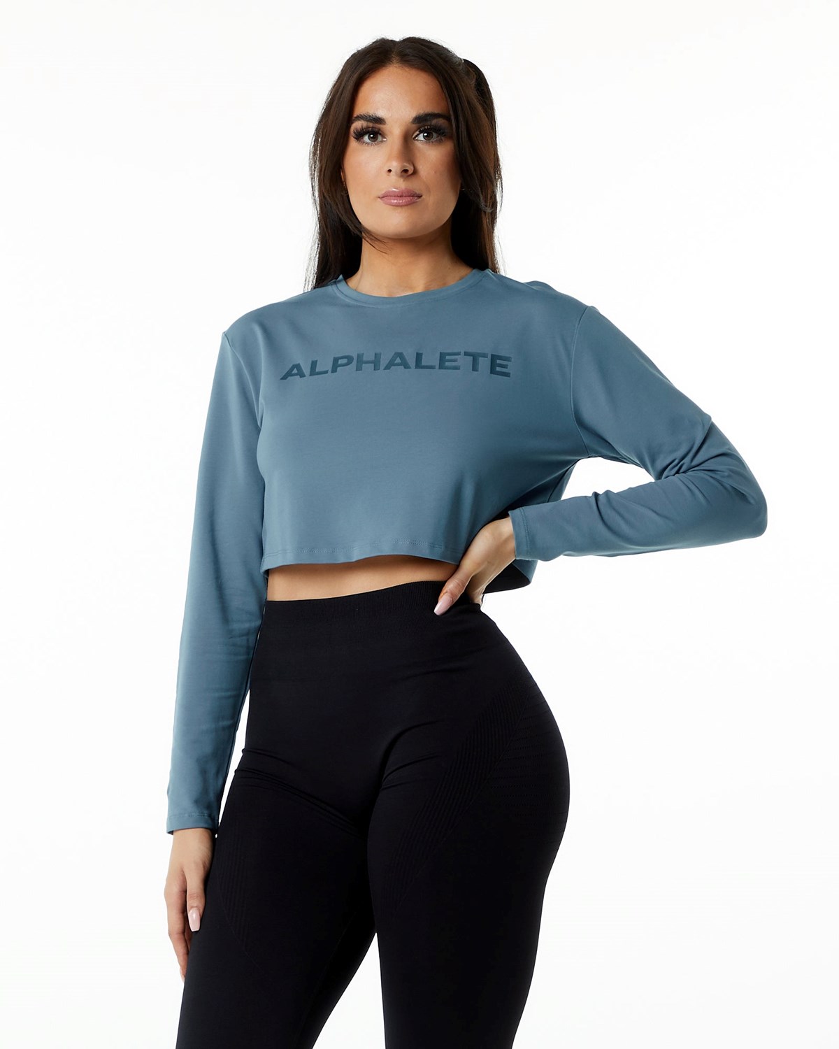 Alphalete Oversized Performance Long Sleeve Crop Modre | 547-OXKUGT