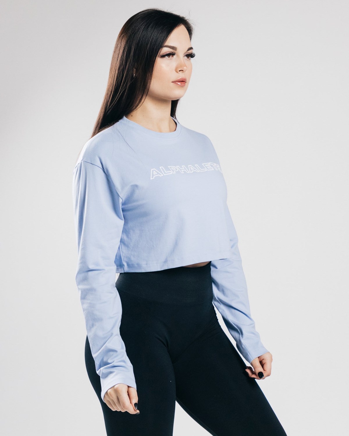 Alphalete Oversized Performance Long Sleeve Crop Modre | 720-BAXDPJ