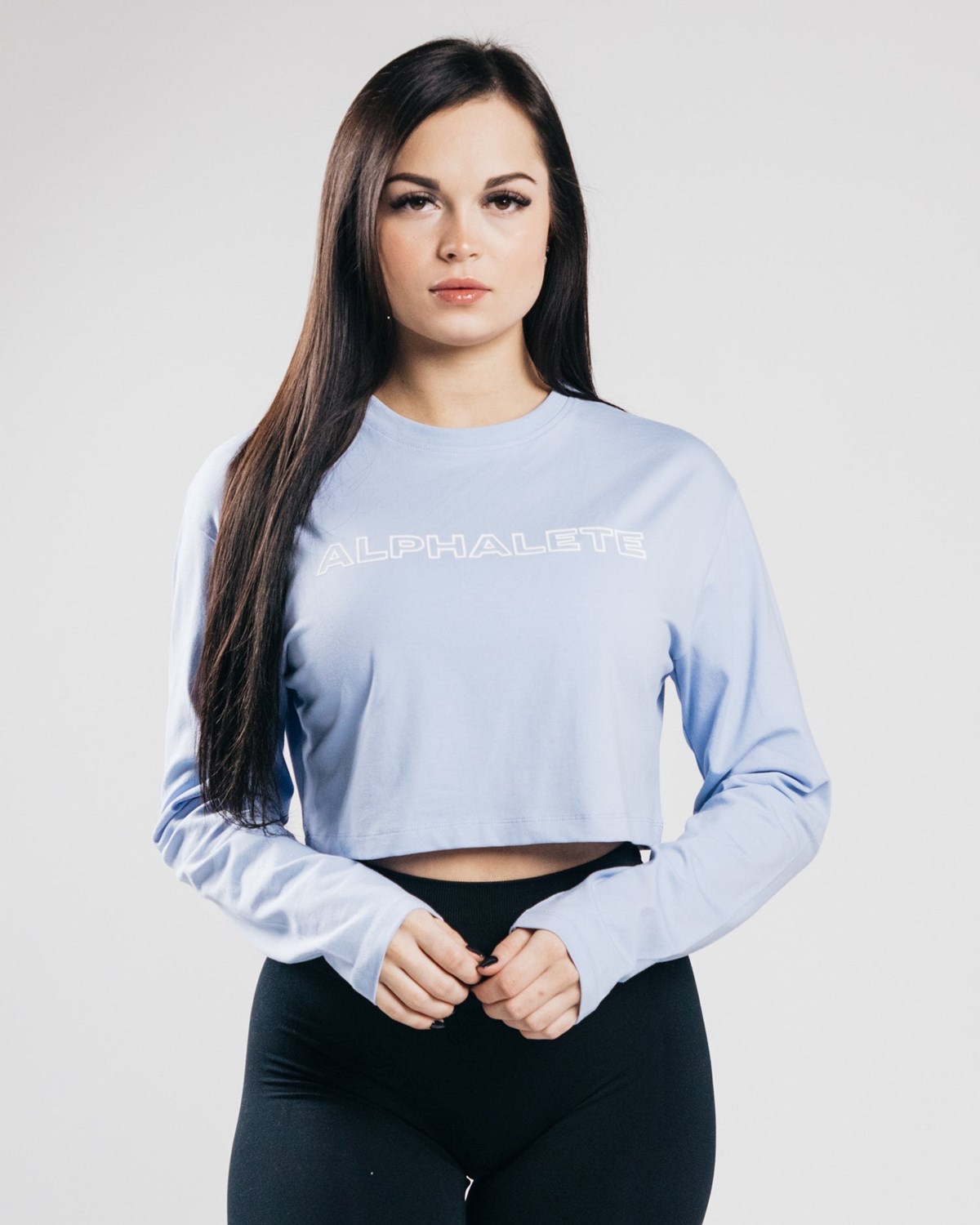 Alphalete Oversized Performance Long Sleeve Crop Modre | 720-BAXDPJ