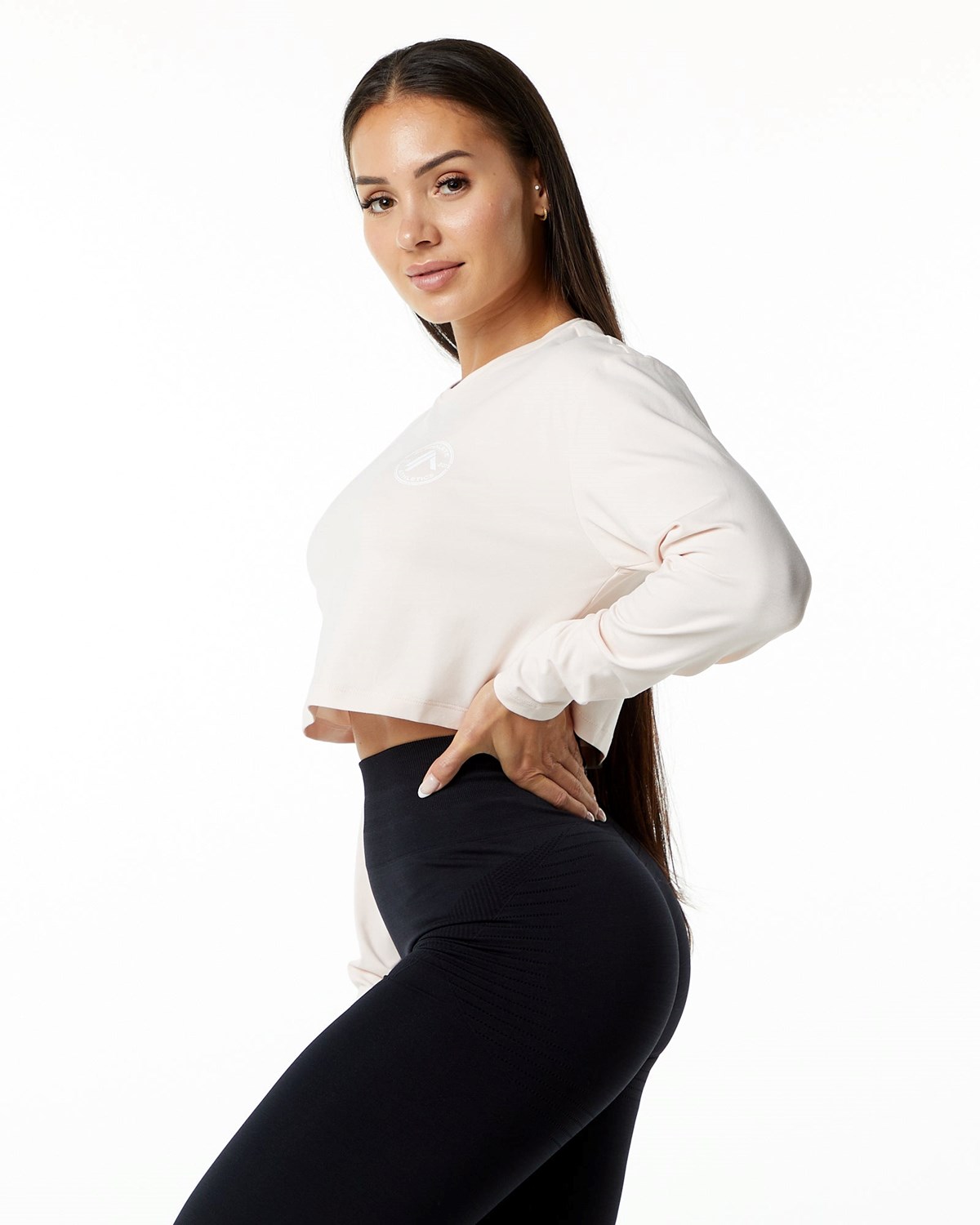 Alphalete Oversized Performance Long Sleeve Crop Blush | 736-LQGDOH