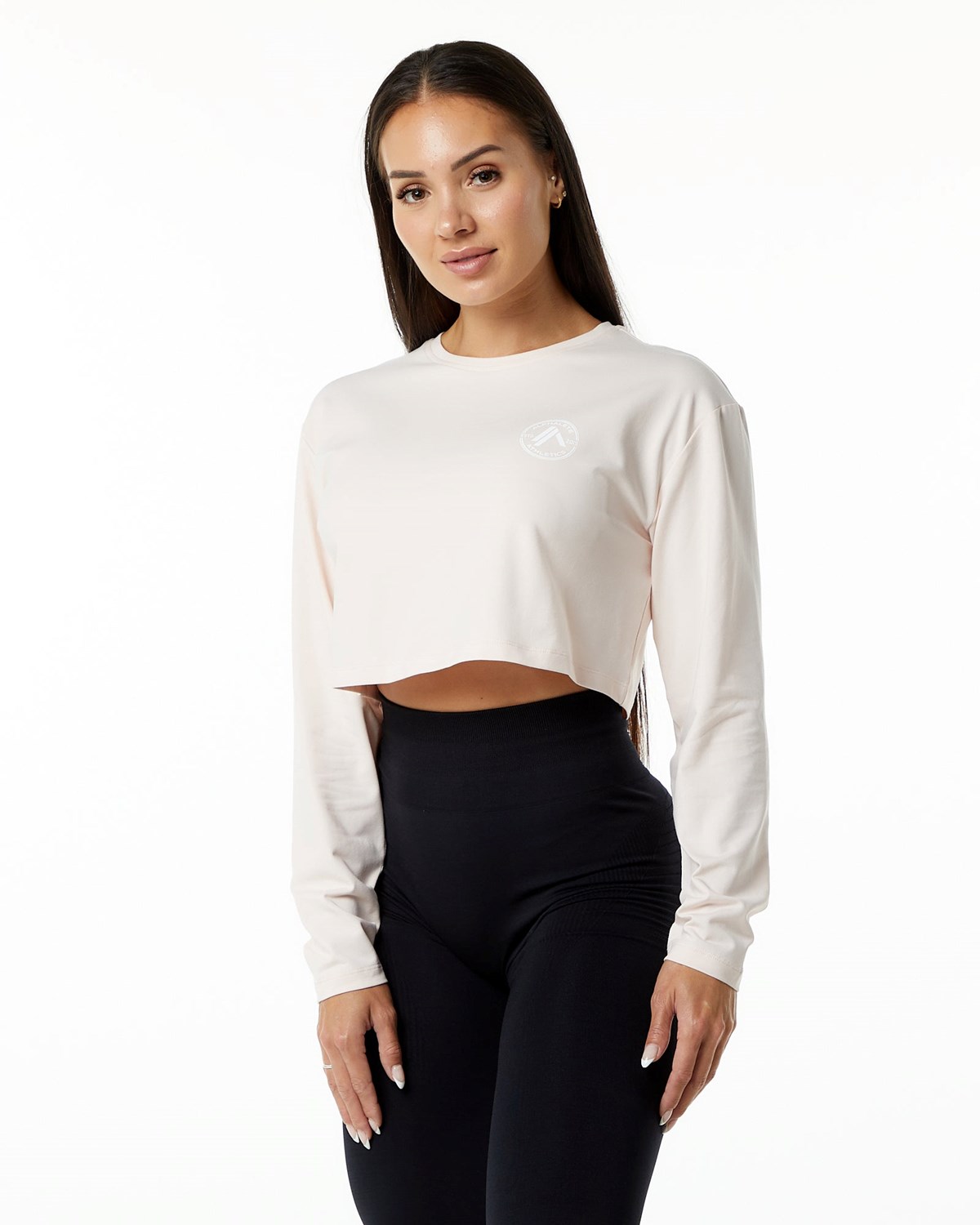 Alphalete Oversized Performance Long Sleeve Crop Blush | 736-LQGDOH