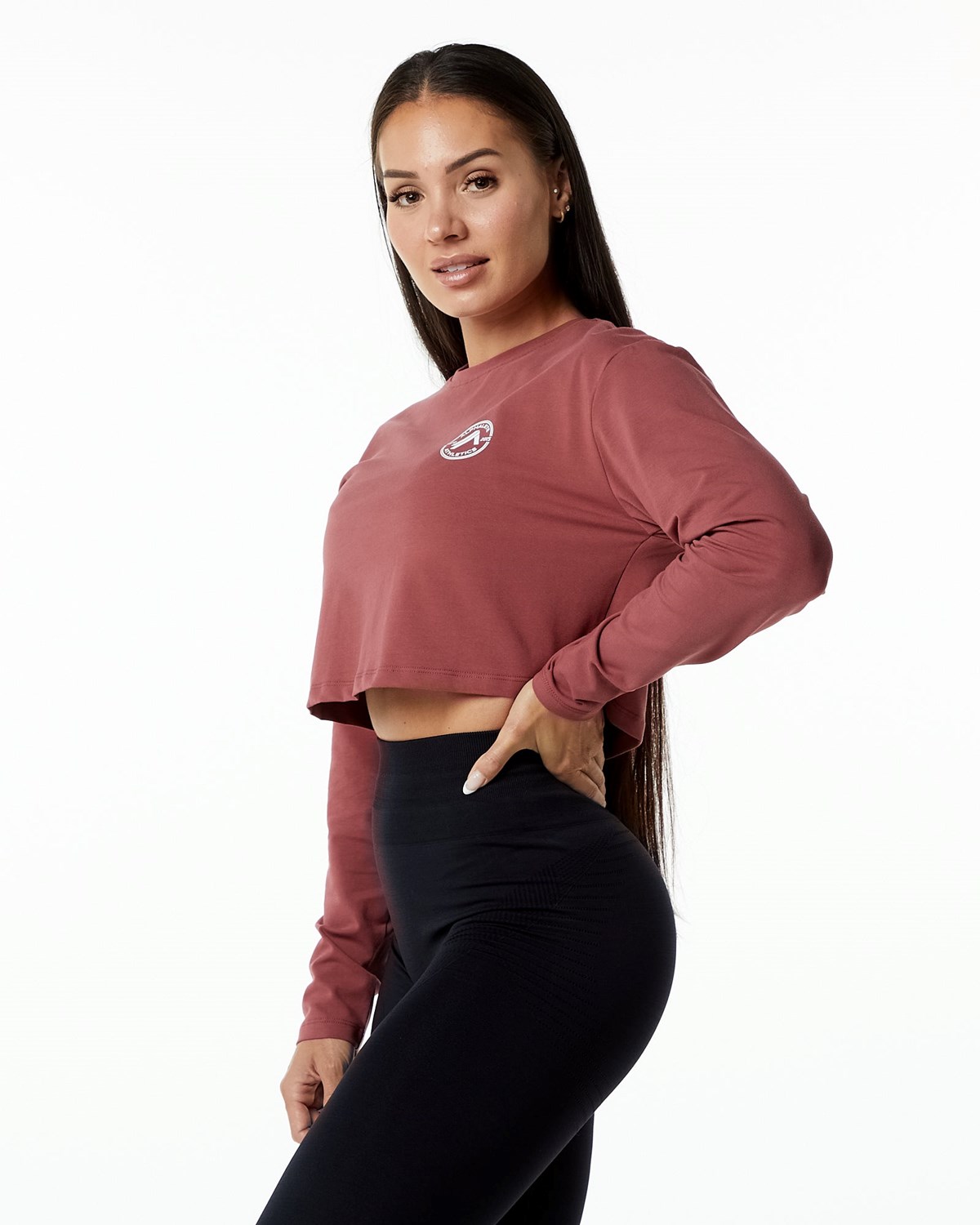 Alphalete Oversized Performance Long Sleeve Crop Gingerbread | 781-KFJSVW