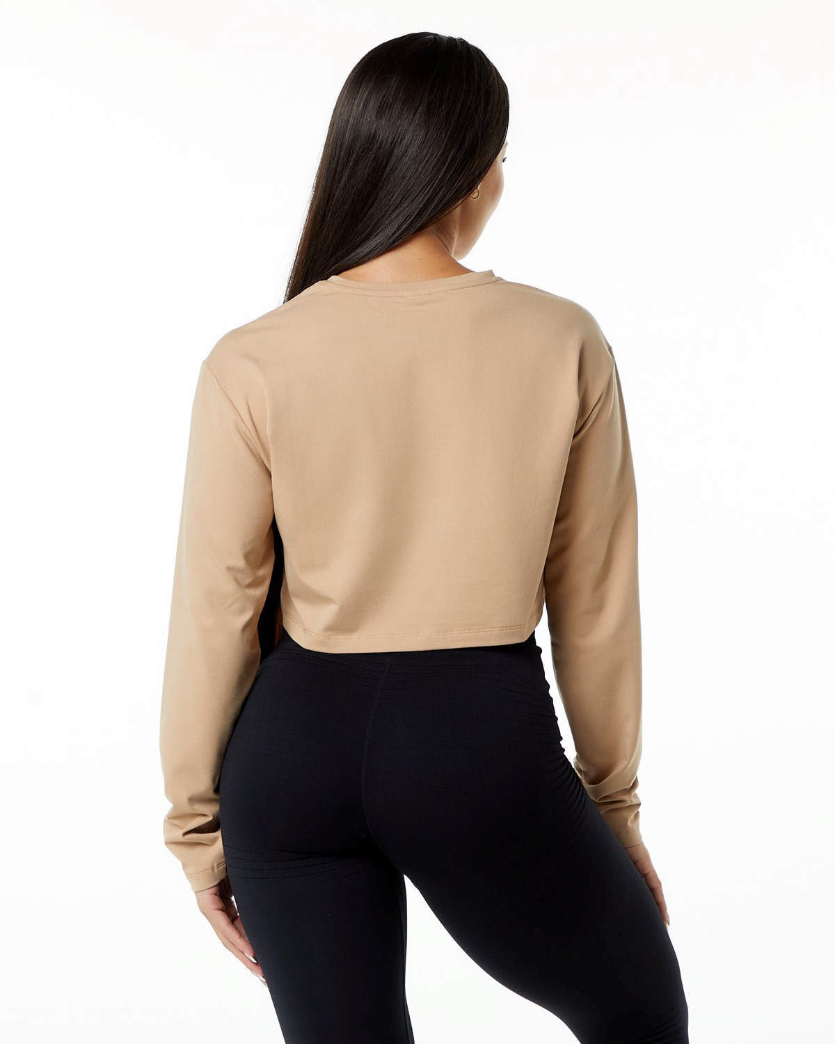 Alphalete Oversized Performance Long Sleeve Crop Taupe | 879-GLWMTZ