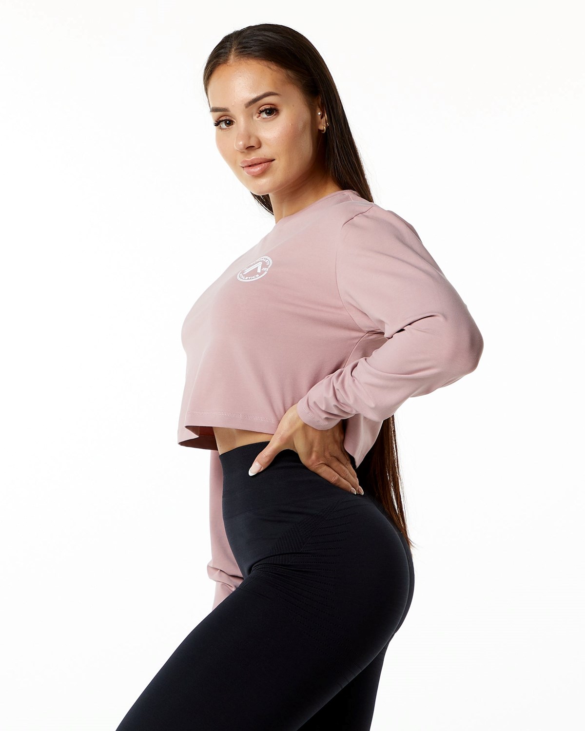 Alphalete Oversized Performance Long Sleeve Crop Mauve | 961-THMWFE