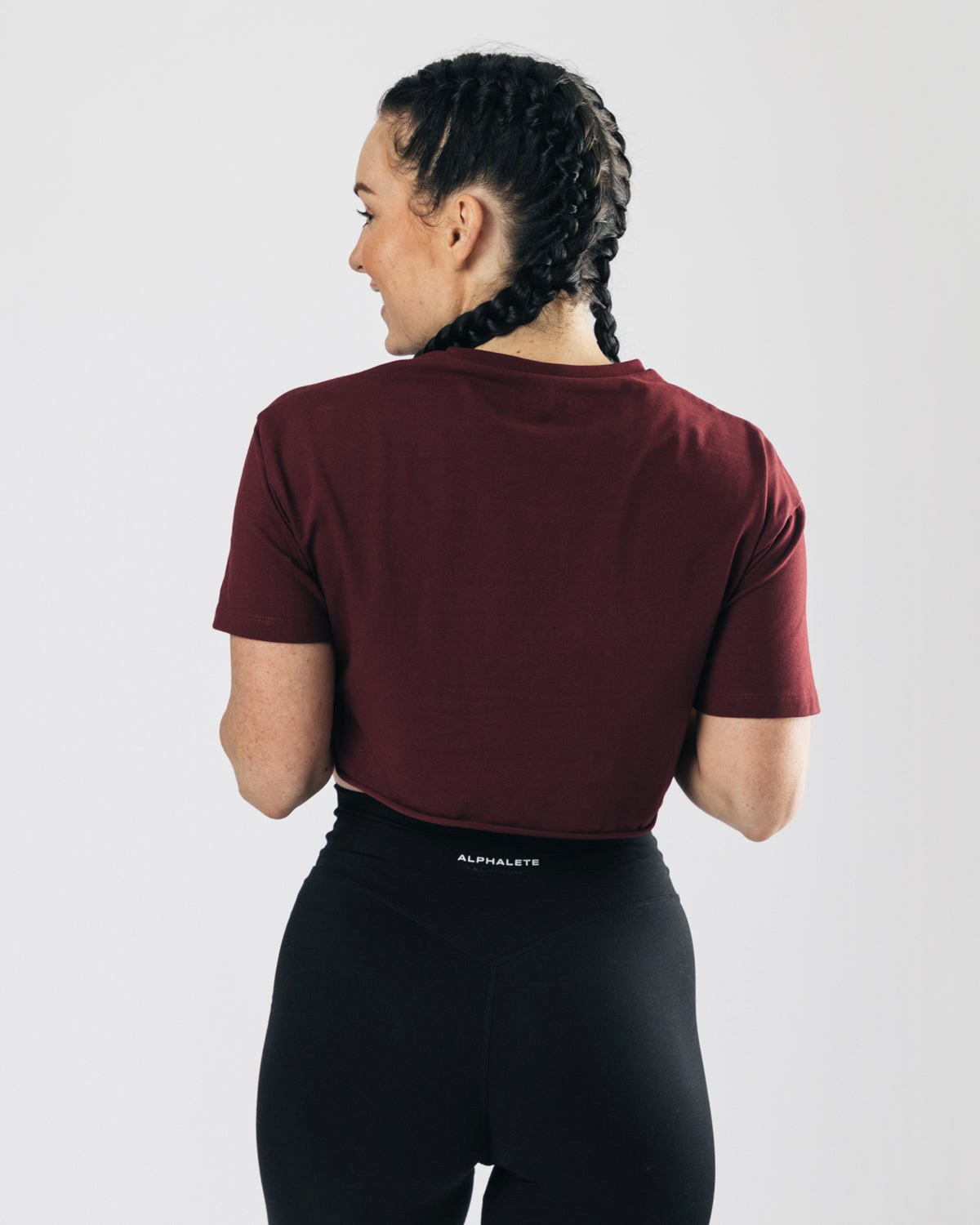 Alphalete Oversized Raw-Cut Kratke Sleeve Crop Bordove | 705-PXRCFT