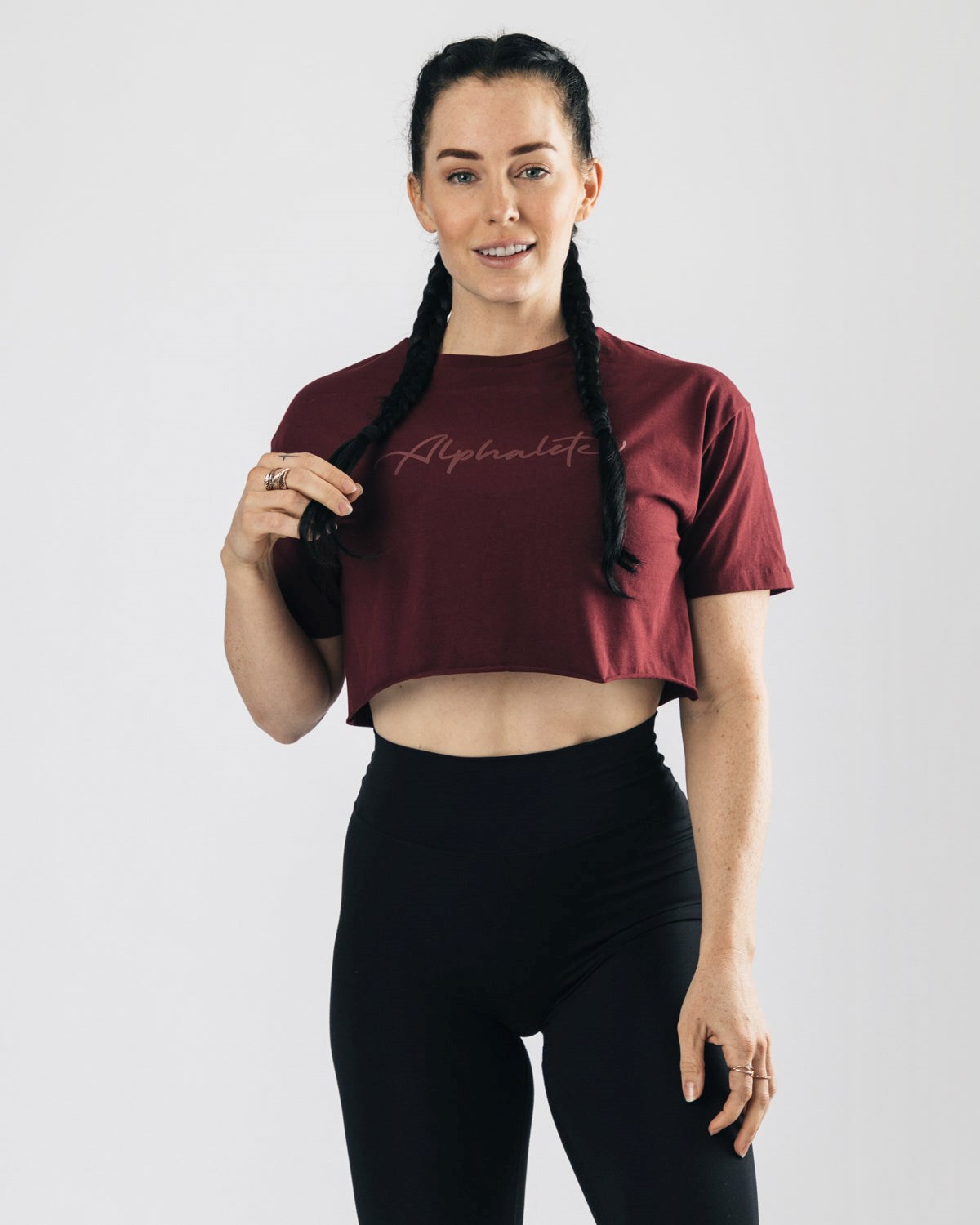 Alphalete Oversized Raw-Cut Kratke Sleeve Crop Bordove | 705-PXRCFT